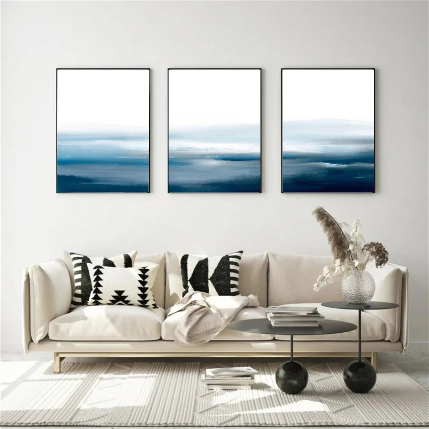 Ocean and Sky Wall Art Set of 3 - Coastal Beach Decor Paintings for Living Room, Bedroom & Office - Modern Seascape Canvas Prints (OS 213)