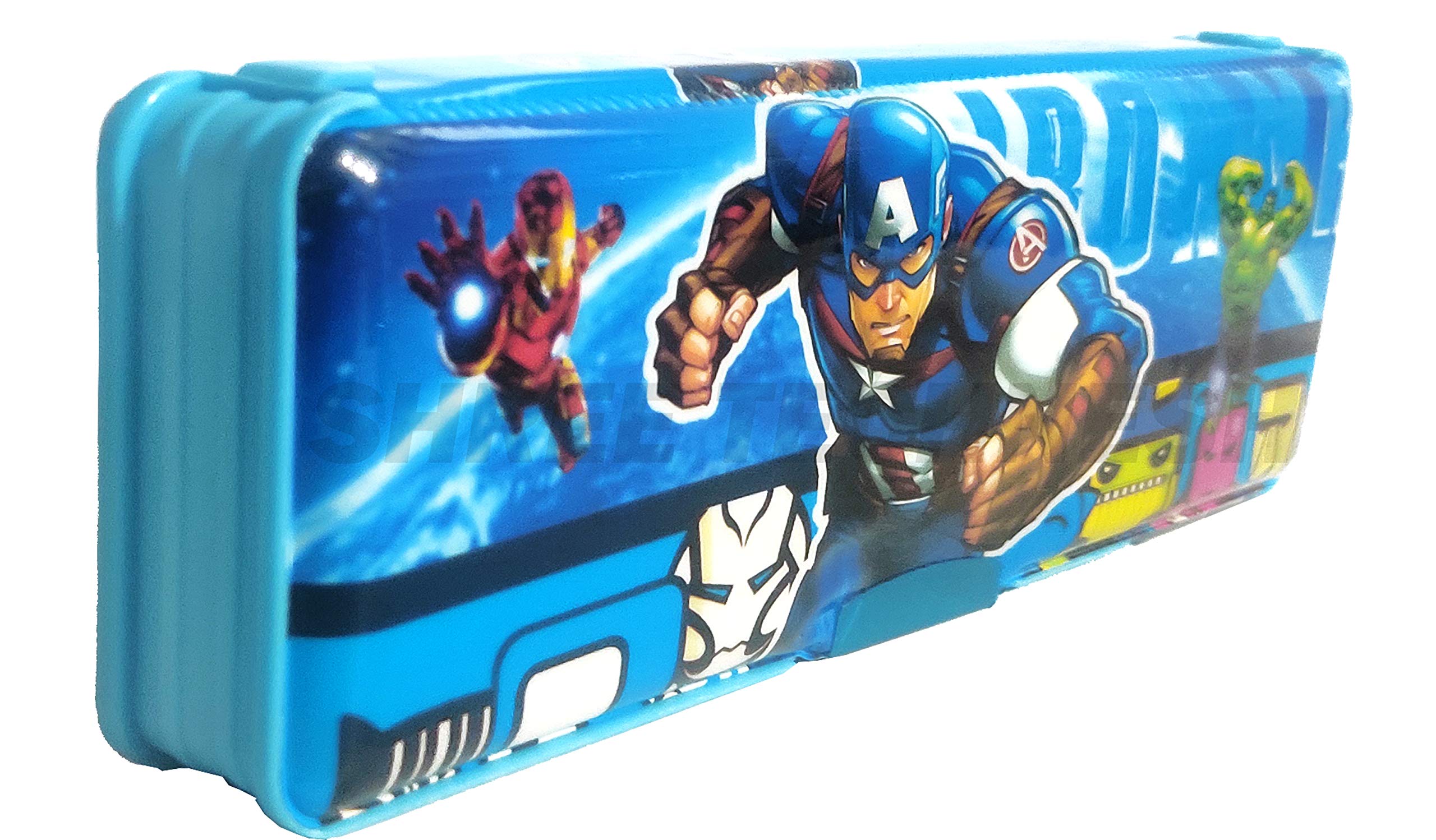 SHREE TECHNESH® Superhero-Themed Dual-Sided Pencil Case with Built-in Calculator & Gun Pen - Perfect for School, Office & Gift Giving