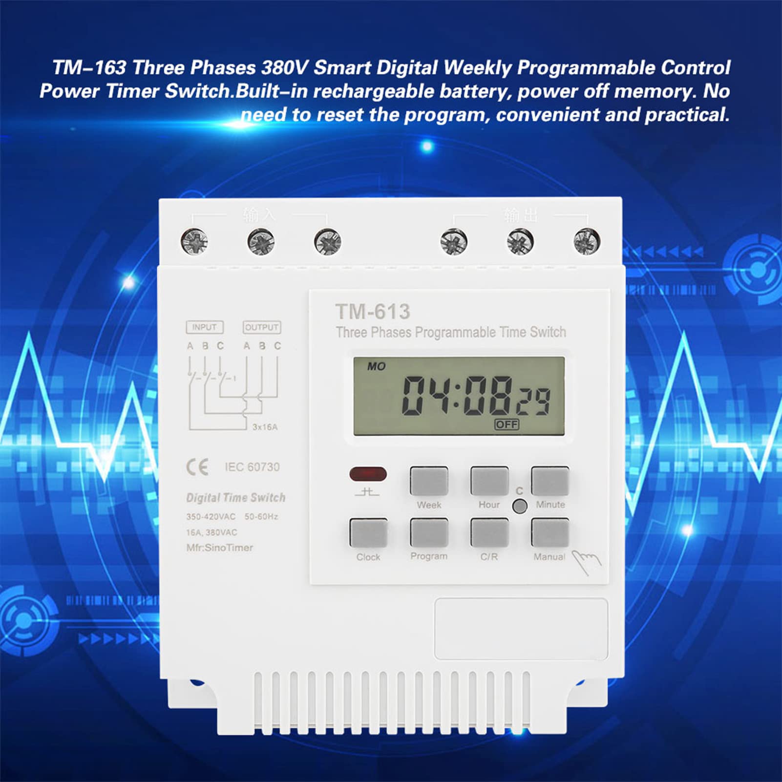 Programmable 3 Phase Timer Switch TM-163 - 380V Smart Digital Weekly Relay for Industrial Automation & Equipment Control | Perfect for HVAC Systems, Motor Control, and Lighting Schedules