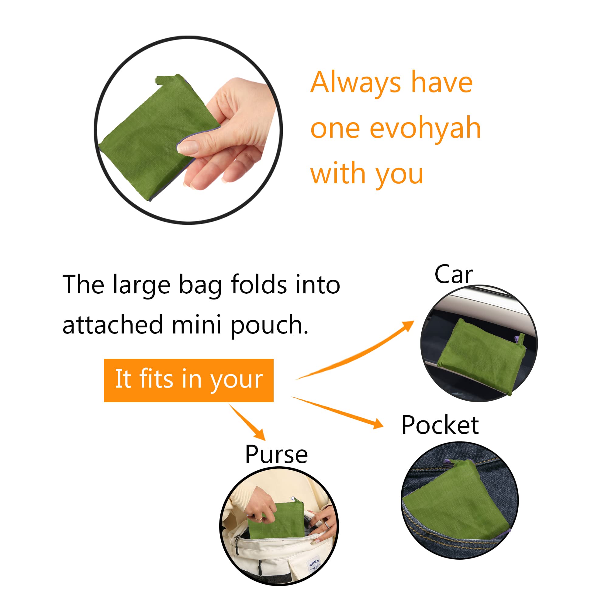 Evohyah Reusable Grocery Tote Bags - 50LBS Capacity Ripstop Nylon Shopping Bags with Geometric Pattern, Foldable & Machine Washable (Large, Green) - Perfect for Grocery Shopping, Farmers Market & Eco-Friendly Lifestyle