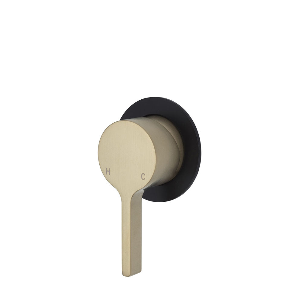 Fienza Sansa Small Round Plate Wall Mixer in Urban Brass - Modern Bathroom Faucet for Sink, Vanity, and Powder Room Decor