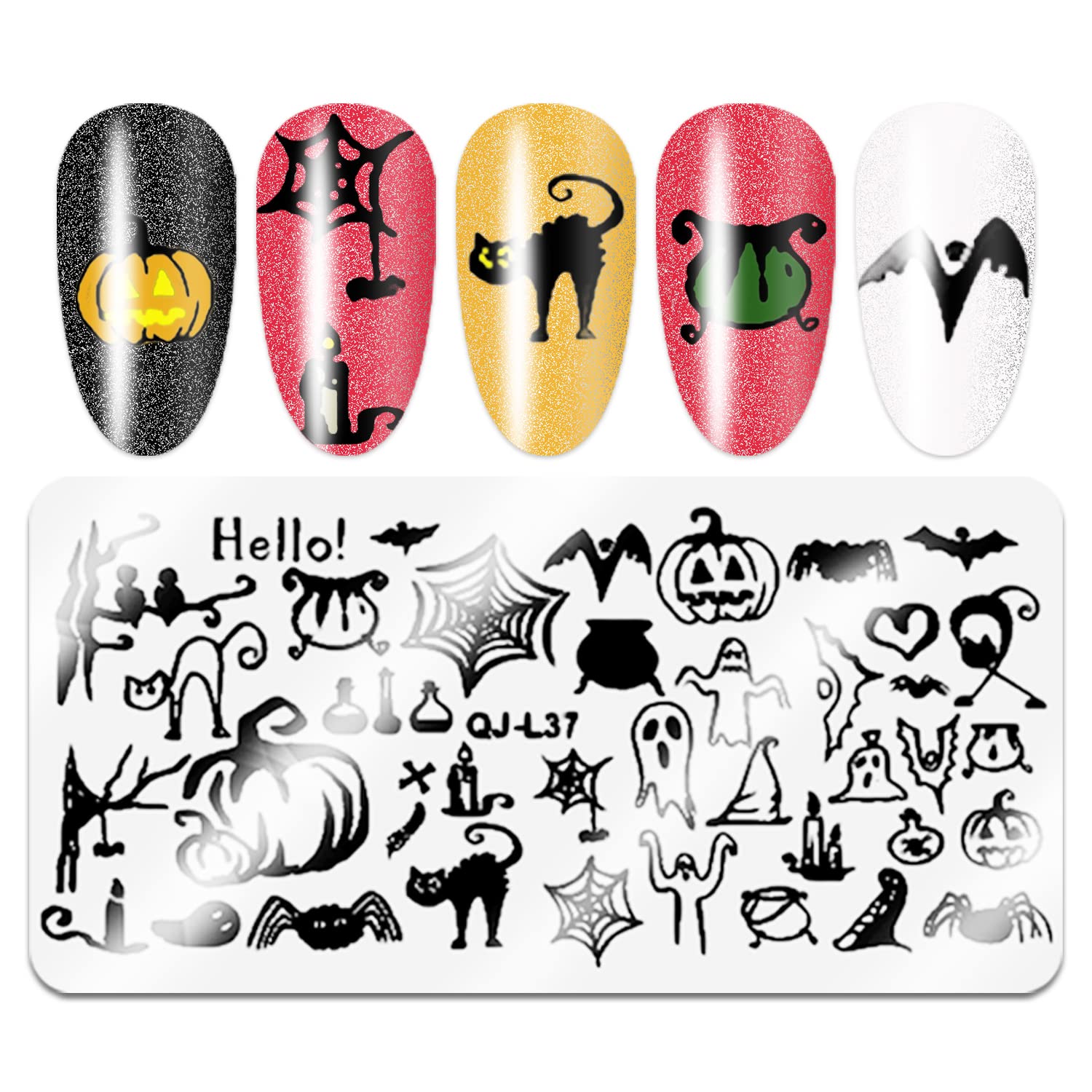 WOKOTO 5Pcs Christmas Halloween Nail Stamping Plates Kit - Holiday Nail Art Stamping Tools for Manicure & Pedicure - Perfect for DIY Nail Designs, Party Looks, and Festive Celebrations