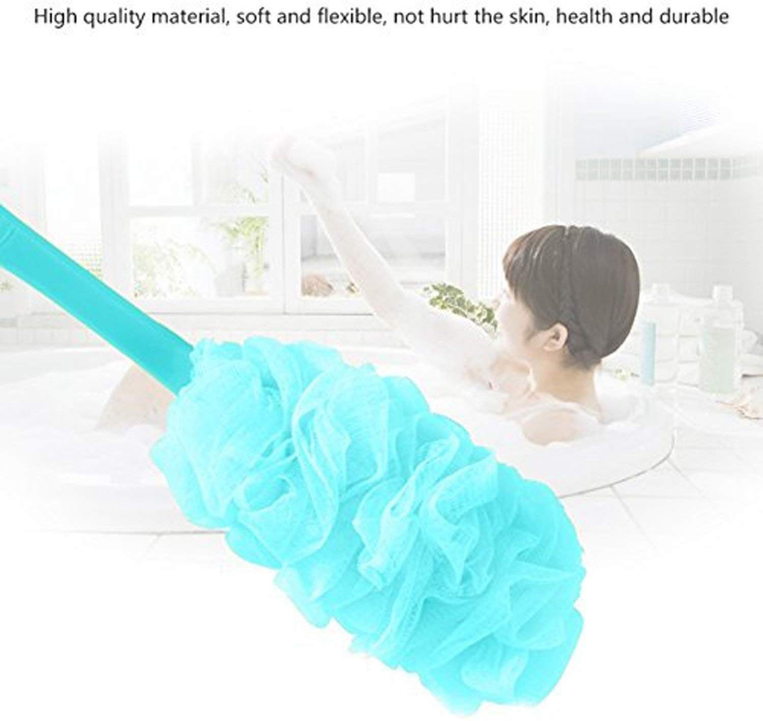 Exfoliating Loofah Bath Brush with Long Handle - Soft Mesh Body Scrubber for Shower & Back Care - Nylon Sponge on Stick for Men & Women - Gentle Lather & Deep Cleansing - Perfect for Exfoliation & Spa Days (Multicolor, Pack of 1)