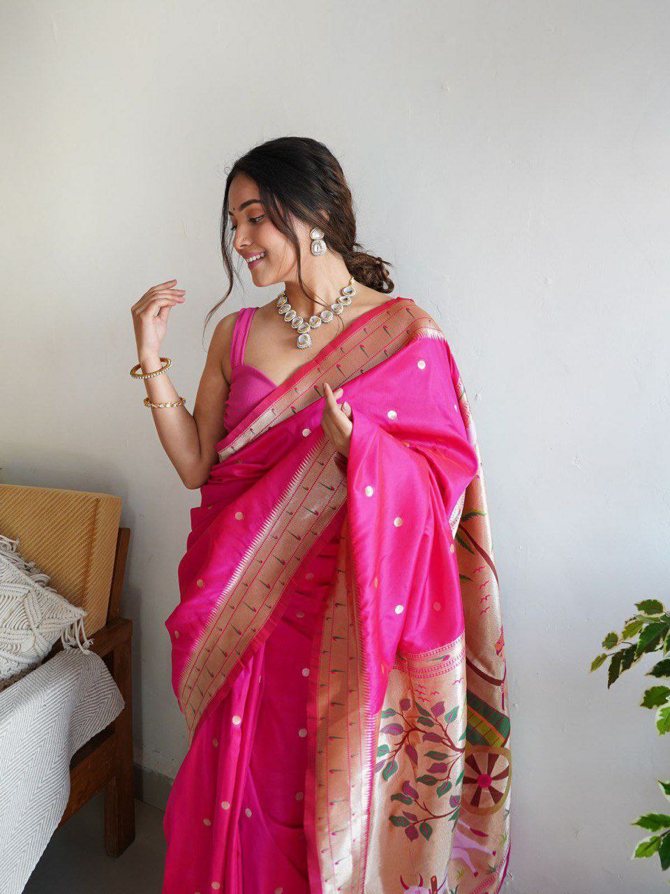Elegant Pink Soft Silk Saree for Women - Premium Quality, Comfortable & Stylish - Perfect for Weddings, Parties & Special Occasions - Fast UK Next Day Delivery
