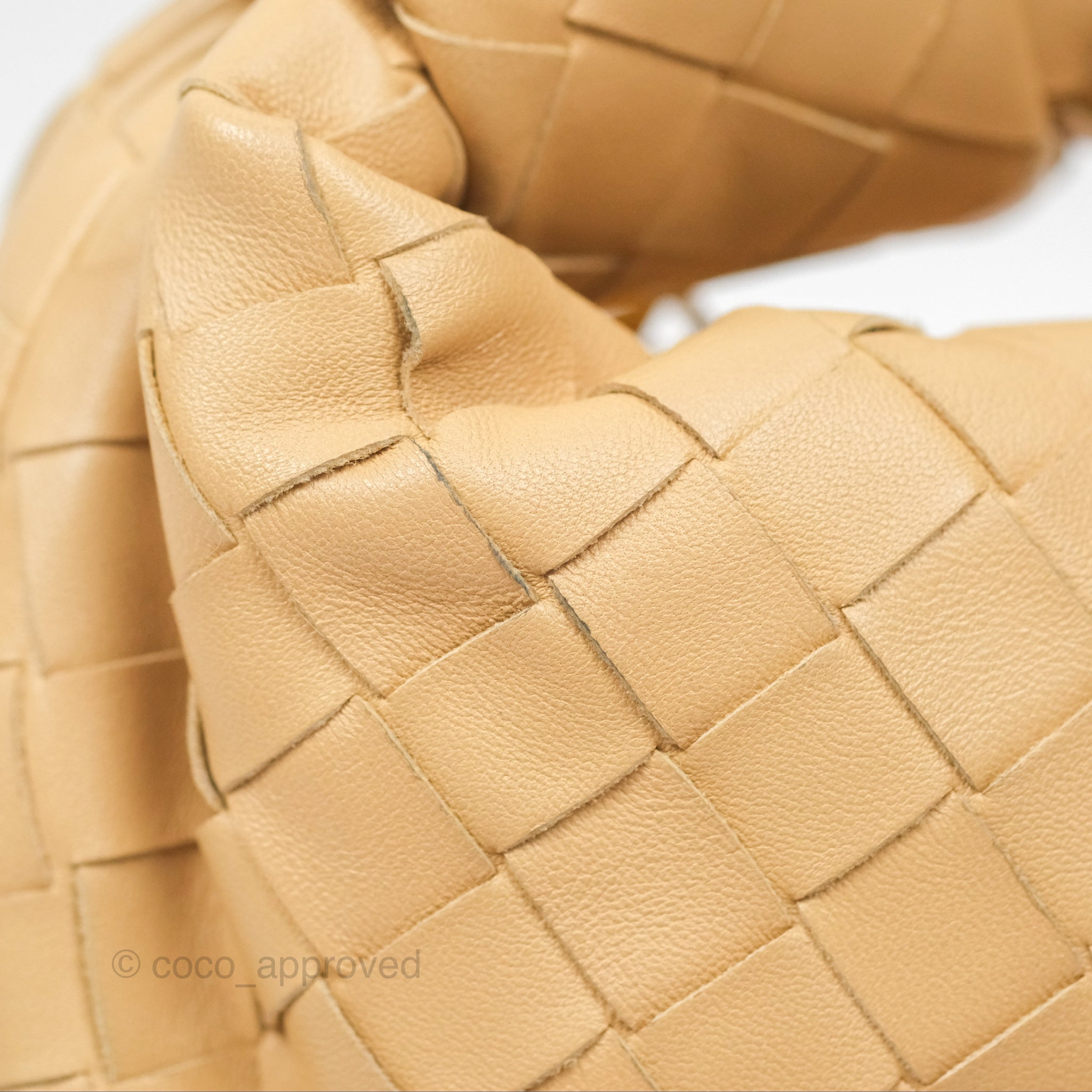 Bottega Veneta Mini Jodie Clutch Bag - Intrecciato Woven Almond Lambskin Leather with Gold Hardware | Perfect for Evening Parties, Weddings & Special Occasions