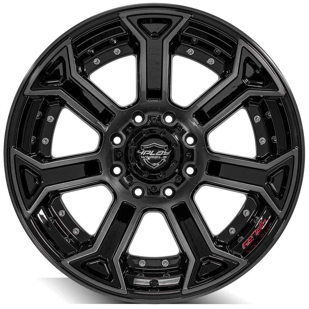 4Play Gen2 4P70 Gloss Black Wheels 22x12.0 - Brushed Face & Tinted Clear Finish - 8x170mm Bolt Pattern - 124.9mm Offset - Perfect for Trucks & Off-Road Vehicles