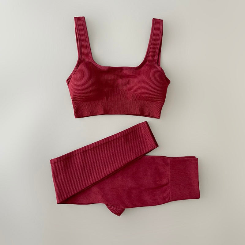 4Pcs Seamless Yoga Sets for Women - 2 Piece Ribbed Workout Outfits with Sports Bra & Shorts/Leggings - Matching Gym Clothes for Yoga, Pilates & Fitness Training