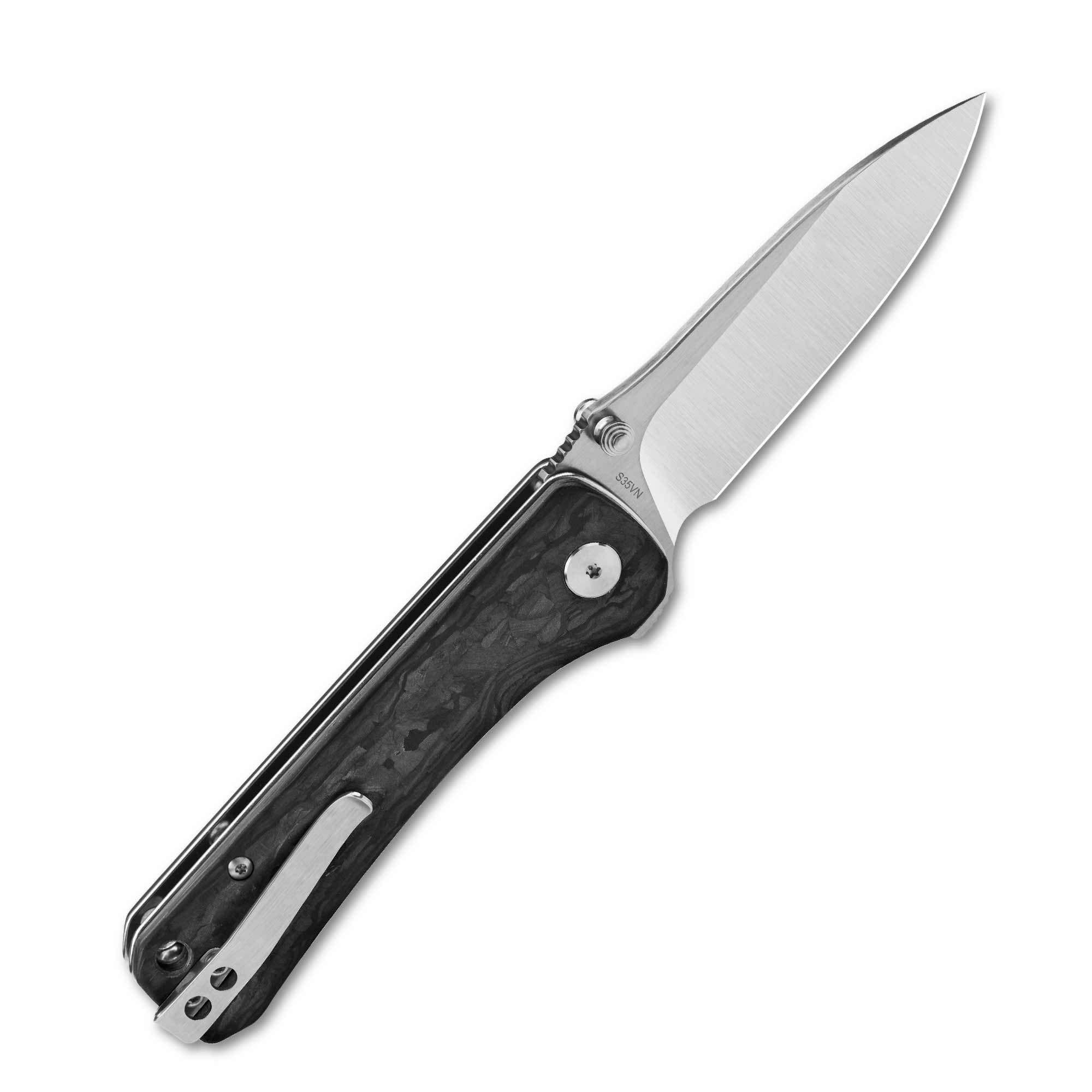 Premium QSP Hawk Liner Lock Pocket Knife - Damascus/S35VN Steel Blade with Carbon Fiber Handle - EDC, Camping, Hunting & Outdoor Survival Tool