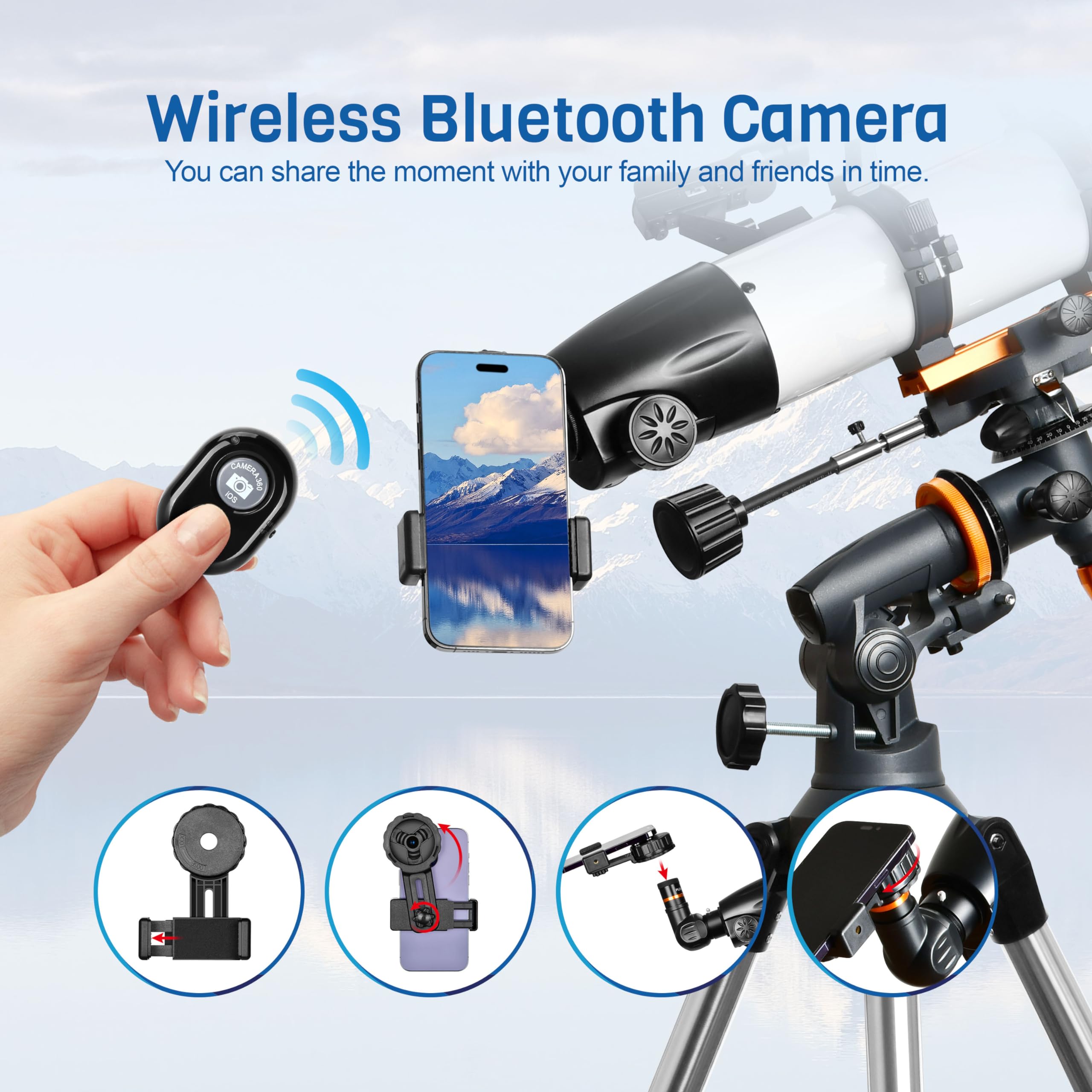 AOMEKIE 90mm Aperture 650mm Professional Astronomy Refractor Telescope for Adults - EQ Mount, 2 Plossl Eyepieces, Bluetooth Controller, Phone Adapter & Finderscope - Perfect for Stargazing, Moon Observation & Astrophotography