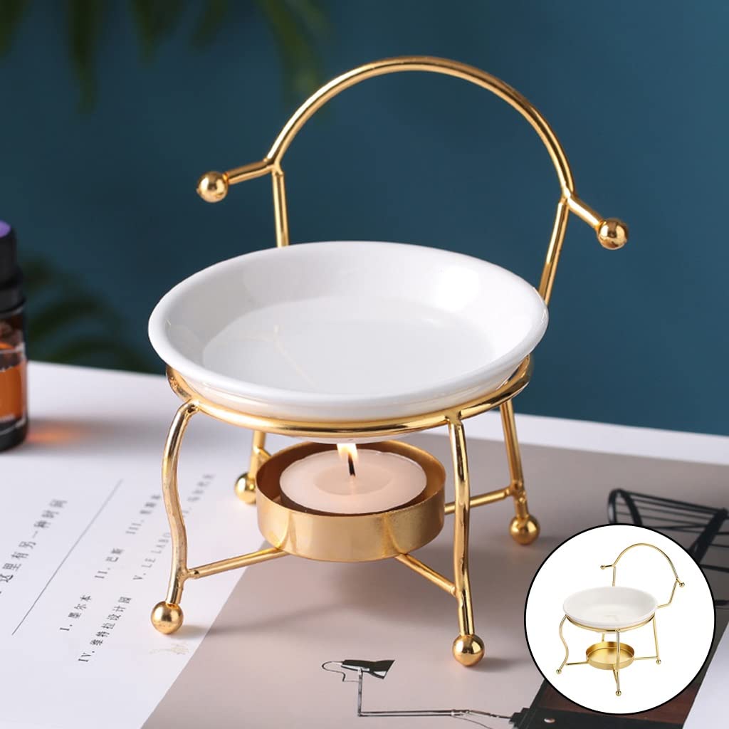 Premium Ceramic Essential Oil Diffuser & Wax Warmer - Gold Aromatherapy Tealight Candle Holder (11.8x12cm) for Yoga, Meditation, Spa Relaxation & Home Decor