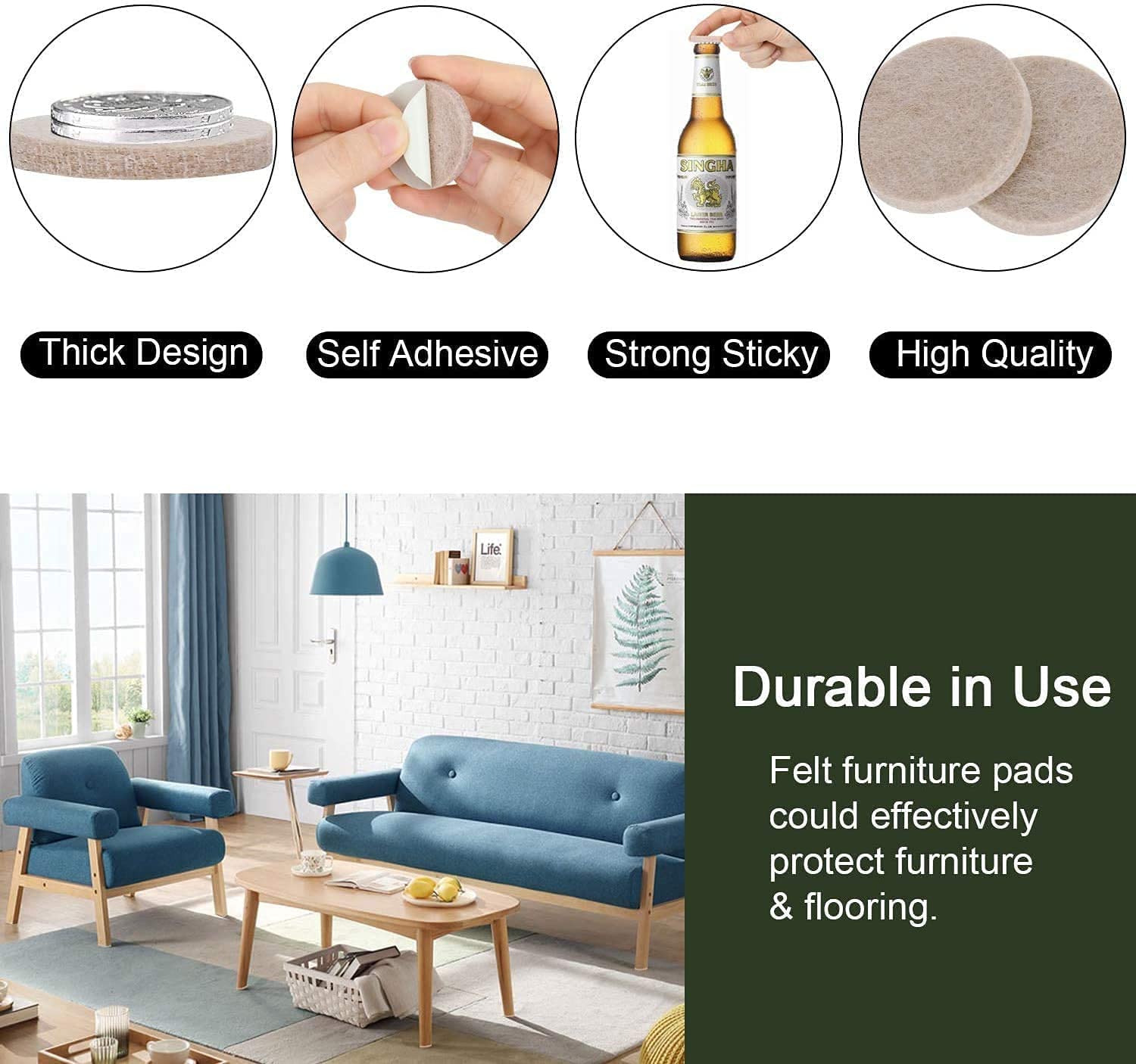 VOLO Non-Slip Self-Adhesive Square Felt Pads - 32 Pack Black Furniture Floor Protectors for Chairs, Sofas & Tables - Noise Reduction, Scratch Prevention & Surface Protection (Ideal for Hardwood Floors & Tile)