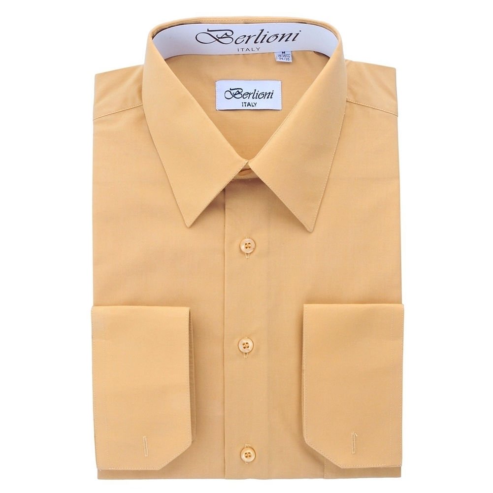 Berlioni Men's Long Sleeve Solid Color Convertible Cuff Dress Shirt for Business & Formal Wear - Multiple Colors Available for Office, Wedding & Special Occasions