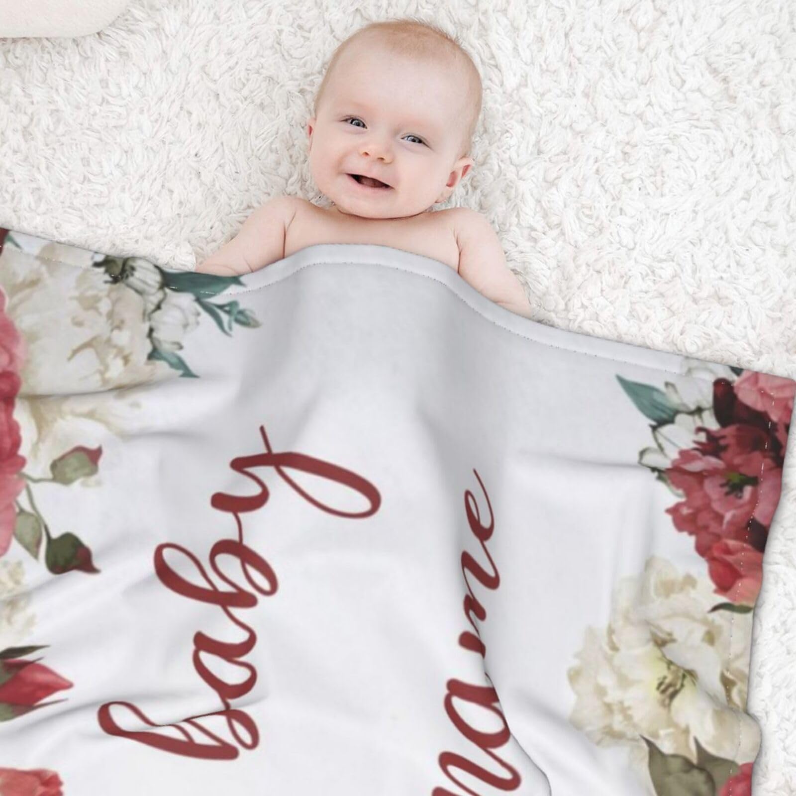 Personalized Baby Blankets with Name - Custom Flower Baby Name Blanket for Newborns, Toddlers & Kids - Perfect Baby Shower Gift for Boys & Girls - Soft Swaddle Blanket for Nursery, Travel & Photo Shoots