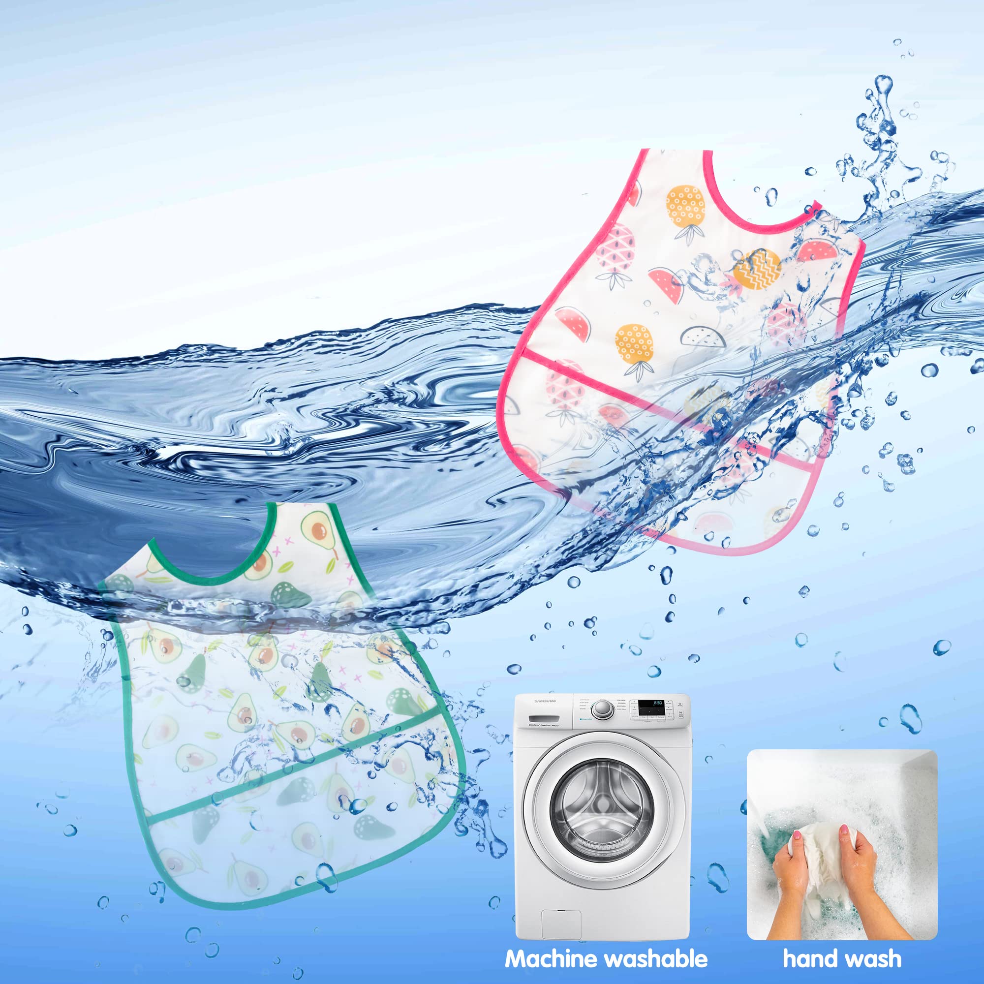 R HORSE 5-Pack Waterproof Baby Bibs with Crumb Catcher Pocket & Snap Buttons - Soft Feeding Bibs for Toddlers 6-24 Months - Ideal for Mealtime, Snacks & Messy Play