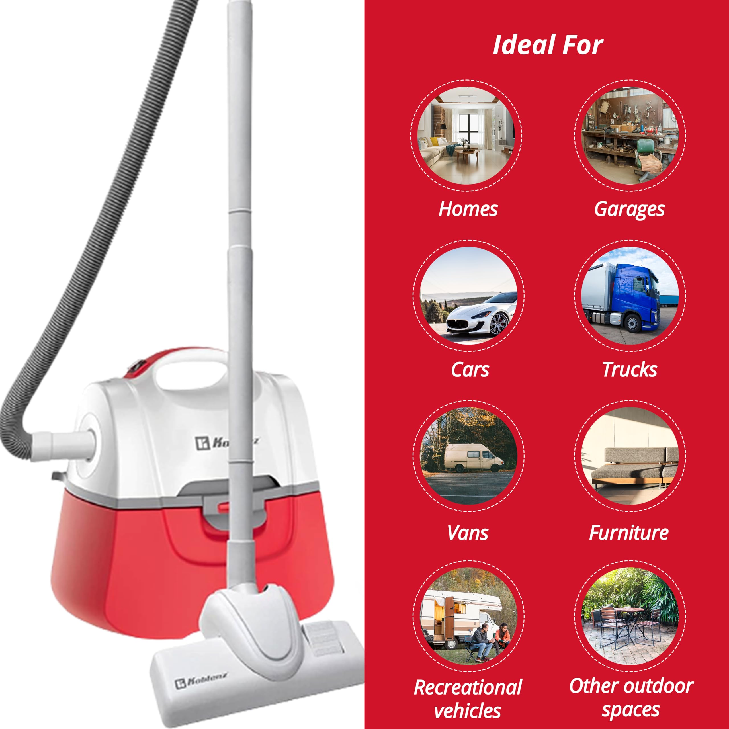Koblenz PV-525KG5 3-Gallon 2.0 HP Wet Dry Vacuum Cleaner with Accessories - Portable 3-in-1 Shop Vac for Home, Garage & Car Cleaning - Pink