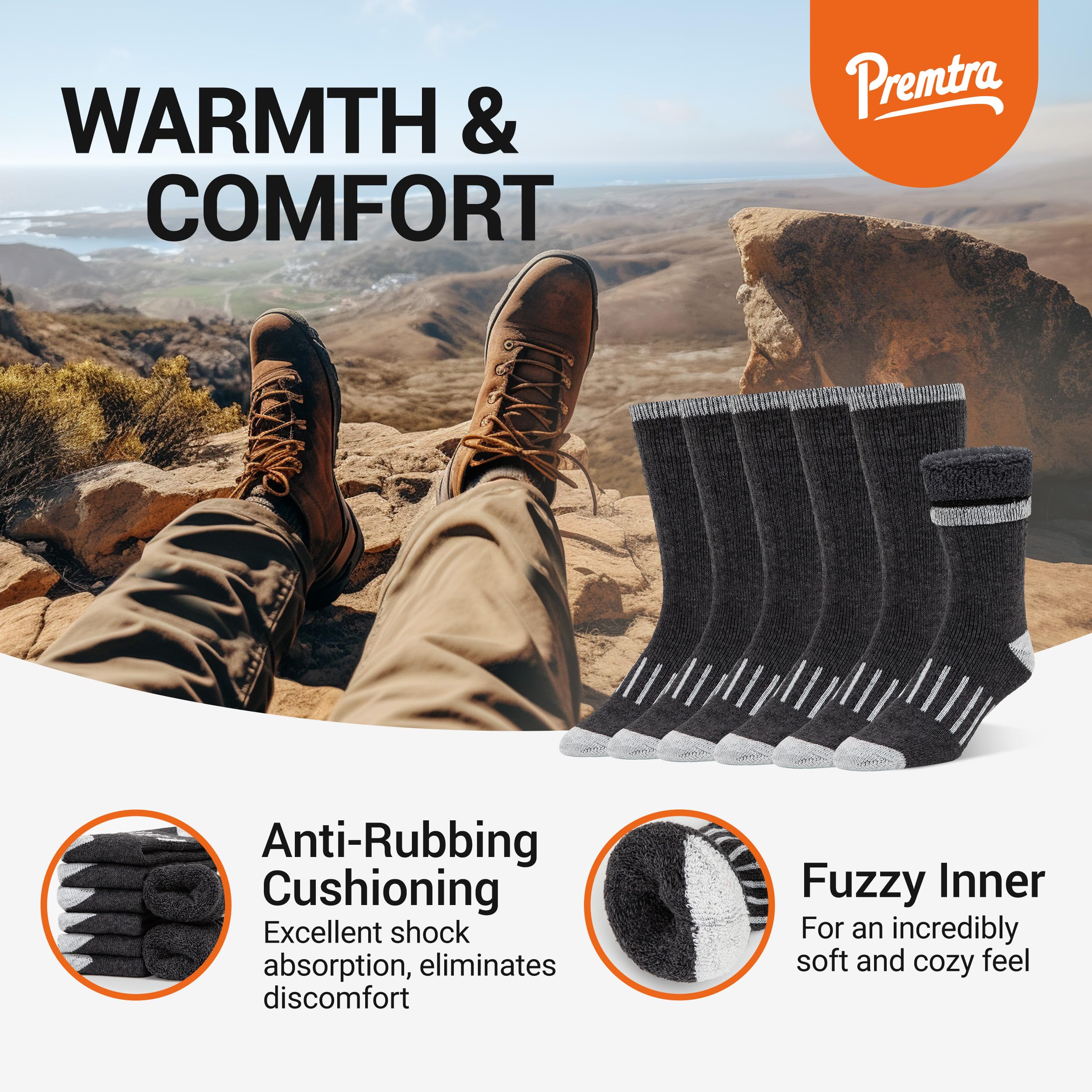 Men's Merino Wool Thermal Socks - Thick Warm Winter Socks for Hiking, Skiing & Cold Weather | Ultra Soft & Comfortable Thermal Socks for Men
