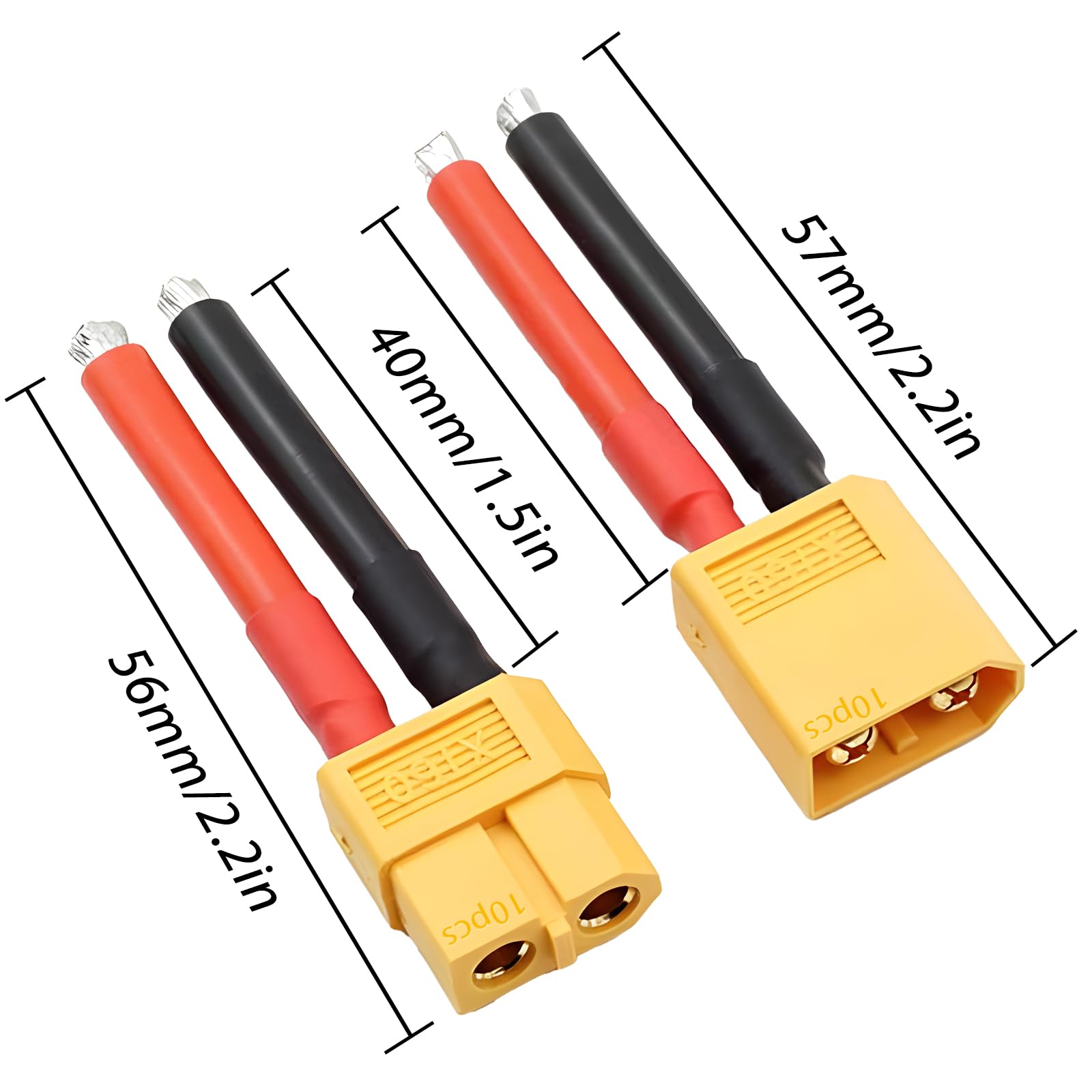 XT60 Connector Plug Cable - 10PCS (5 Female & 5 Male) with 12AWG Silicon Wire for RC Lipo Battery, Drone, Car, Boat - High Current Power Connectors for DIY Electronics, Solar Projects, and RC Hobby Applications