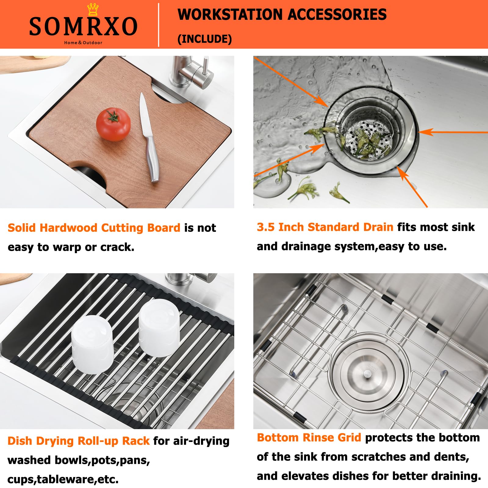 15x15 Drop-In Bar Sink Workstation - 16 Gauge Stainless Steel Top Mount Kitchen Sink for Small Spaces, RV, Outdoor & Commercial Use | Perfect for Bars, Outdoor Kitchens & Tiny Homes