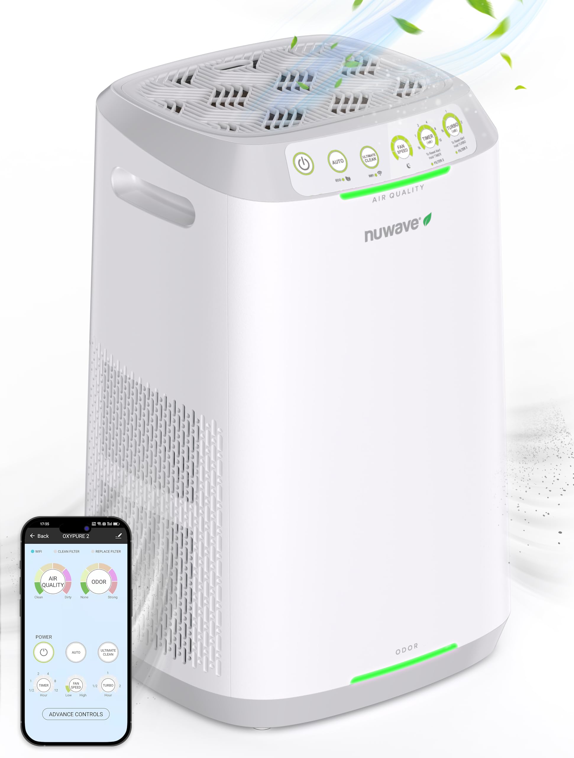 Nuwave Air Purifier for Home - Large Room HEPA Air Purifier with Washable Bio Guard Filter, Removes 100% of Allergens, Smoke, Dust, Pollen & Particles 3x Smaller Than HEPA - Quiet Sleep Mode for Bedroom, Office & Living Room