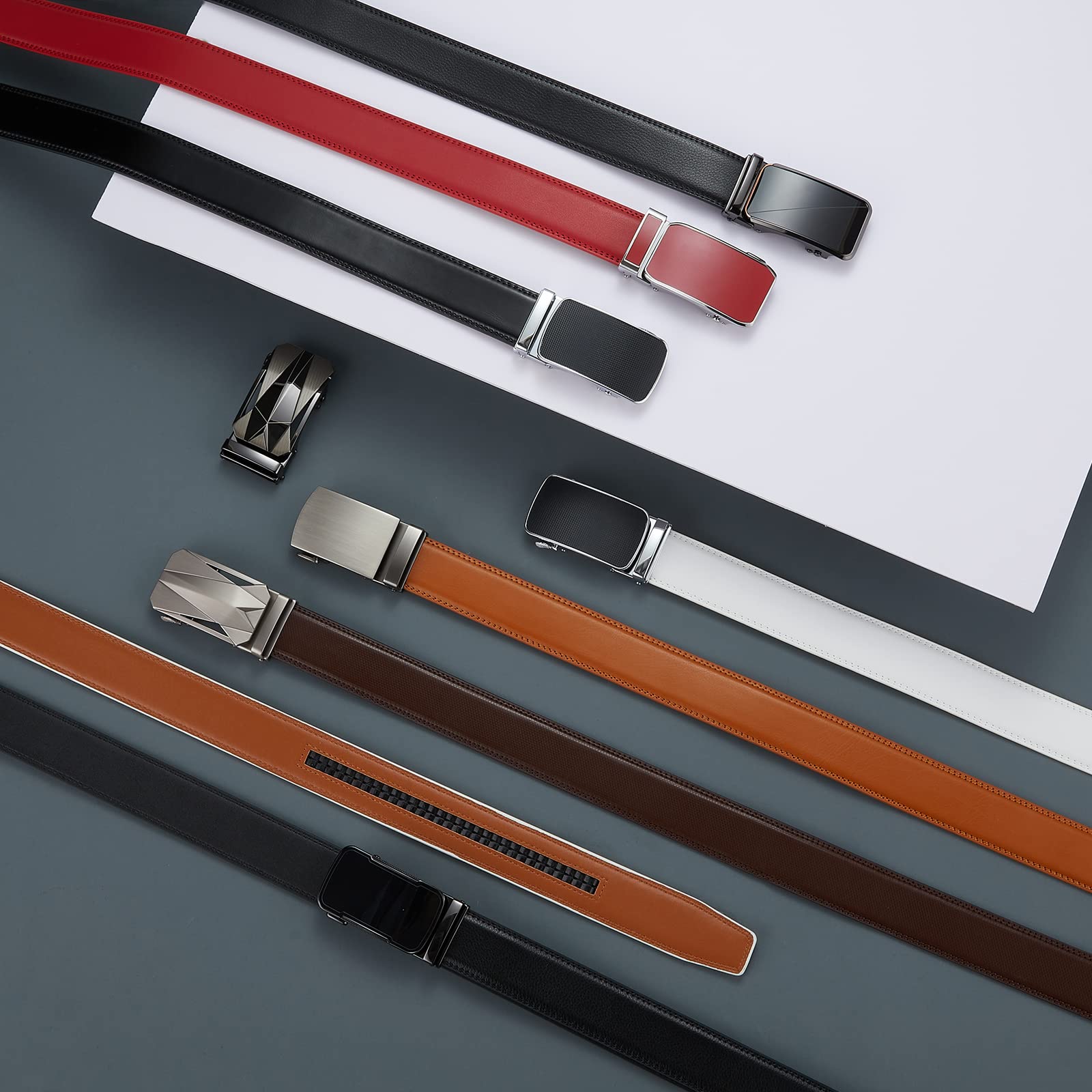 Premium Men's Genuine Leather Ratchet Dress Belt - Adjustable Slide Belt for Formal & Business Wear - Elegant Gift Box for Father's Day, Wedding & Office Gifts