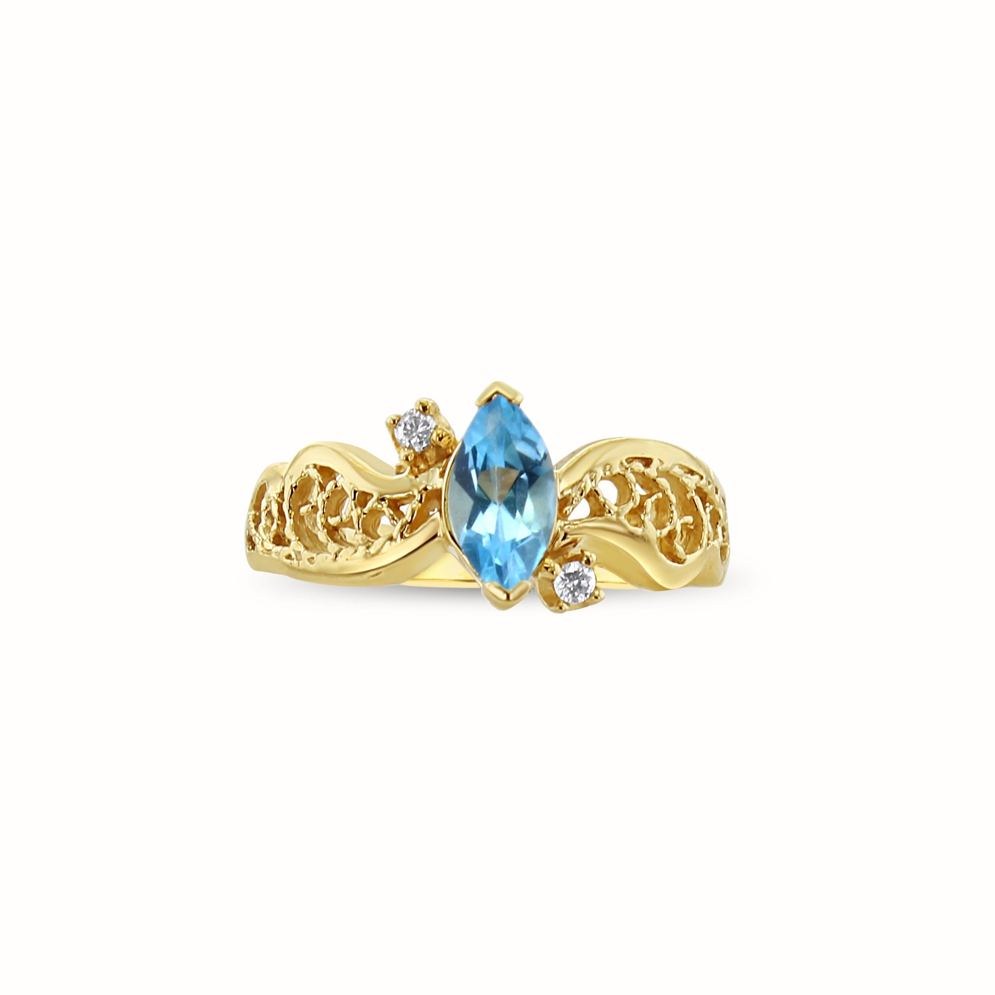 Exquisite Marquise Blue Topaz & Diamond Accent Ring in 14K Yellow Gold | Elegant Jewelry for Weddings, Anniversaries & Special Occasions