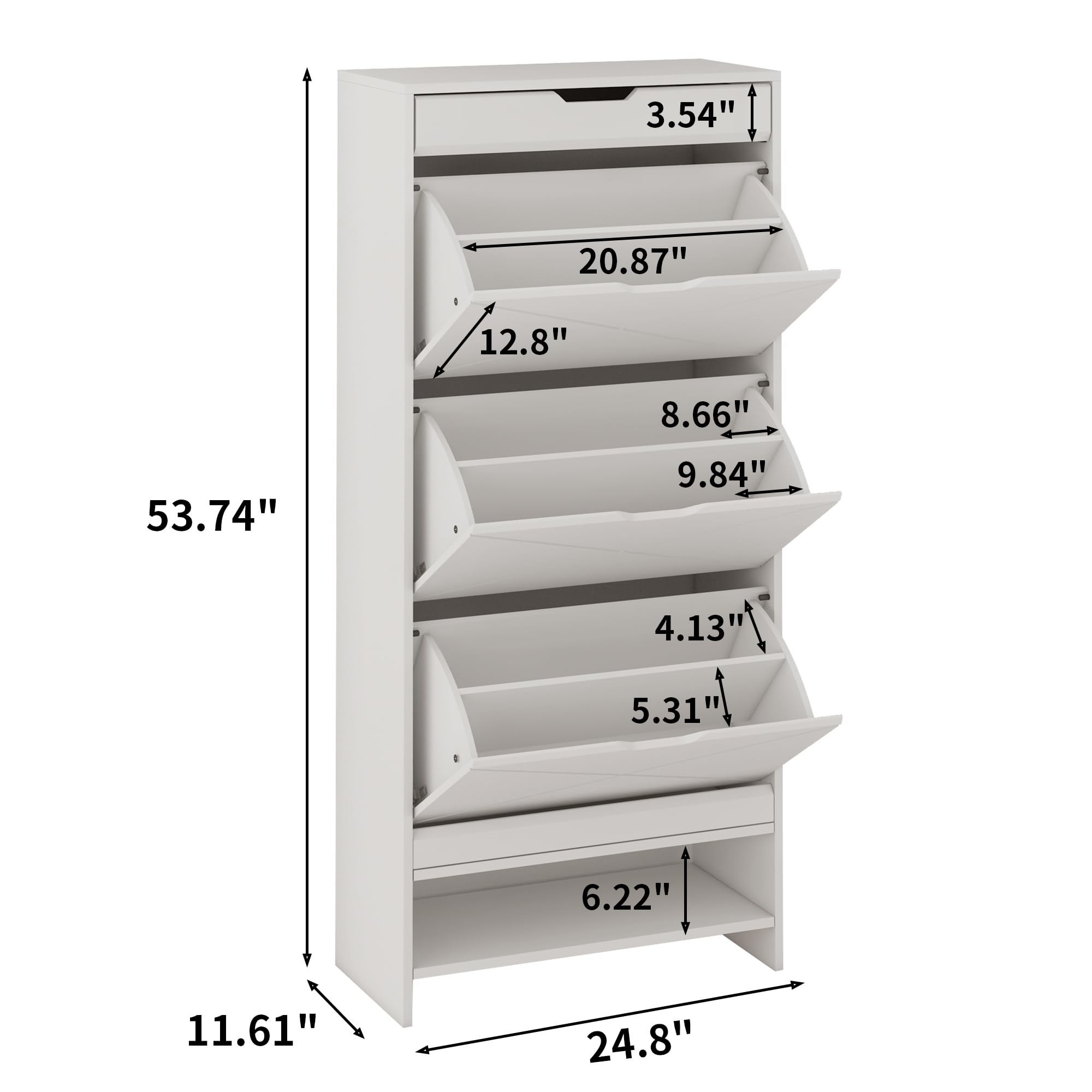 Wooden Hidden Shoe Cabinet with 3 Flip Drawers & Storage Drawer - Freestanding Shoe Organizer for Entryway, Hallway, Living Room - White & Walnut Finish - Perfect for Small Space Organization & Home Décor