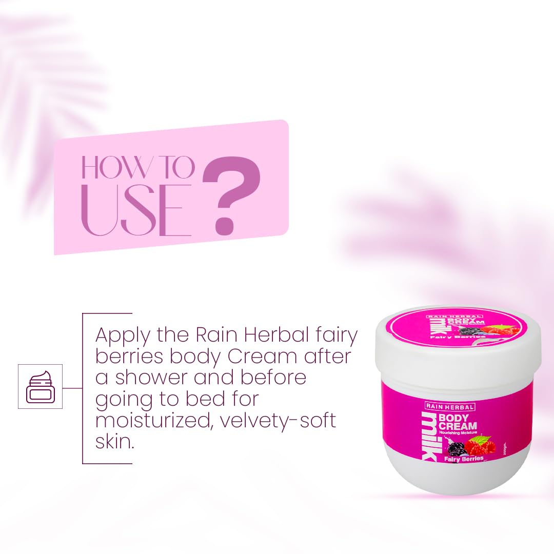RAIN HERBAL Fairy Berries Body Cream with Raspberry, Blackcurrant & Vitamin E | Hydrating Non-Greasy Moisturizer for Face, Hands & Body | 200g | Perfect for Dry Skin Care & Daily Hydration