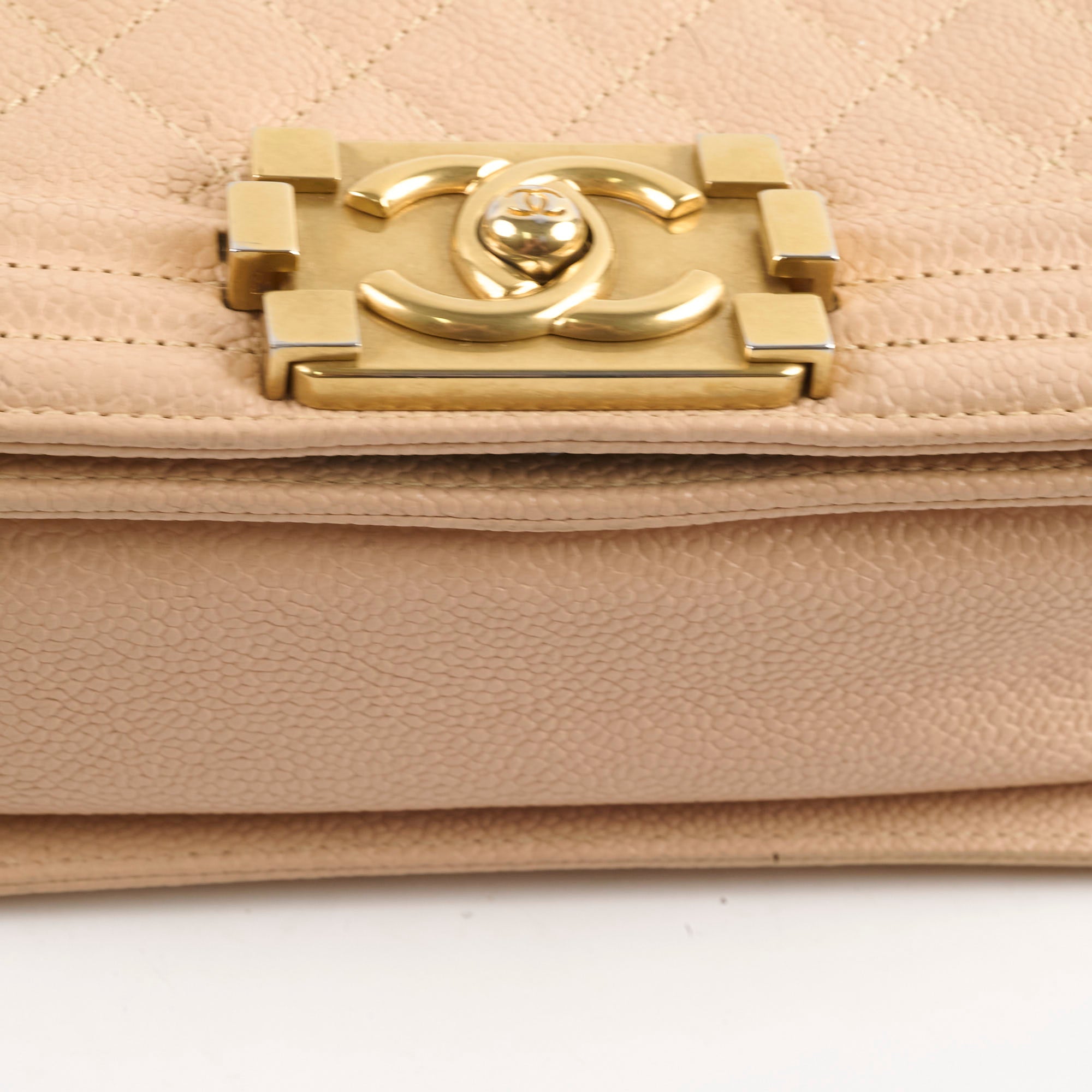 Chanel Small Boy Bag in Caviar Leather Beige - Luxury Designer Handbag for Women, Perfect for Parties & Evening Events