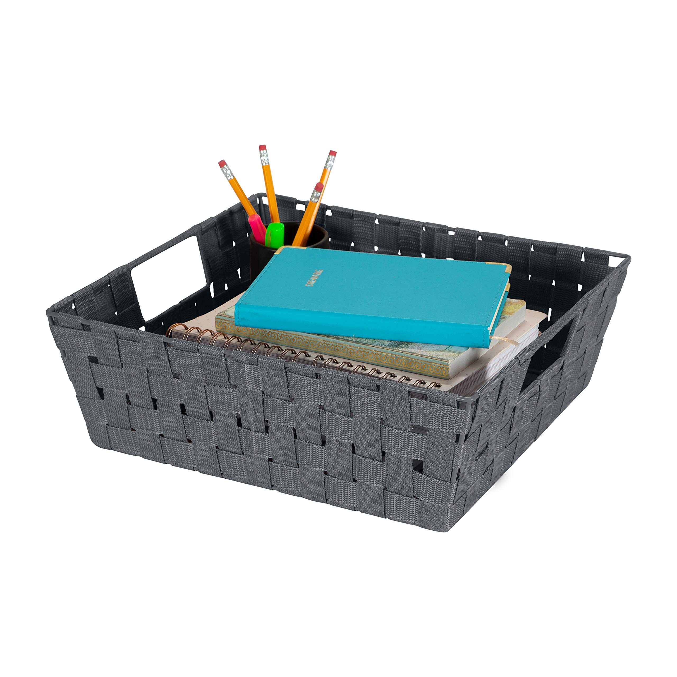 Large Woven Storage Basket with Handles - 2 Pack Grey for Home & Office Organization