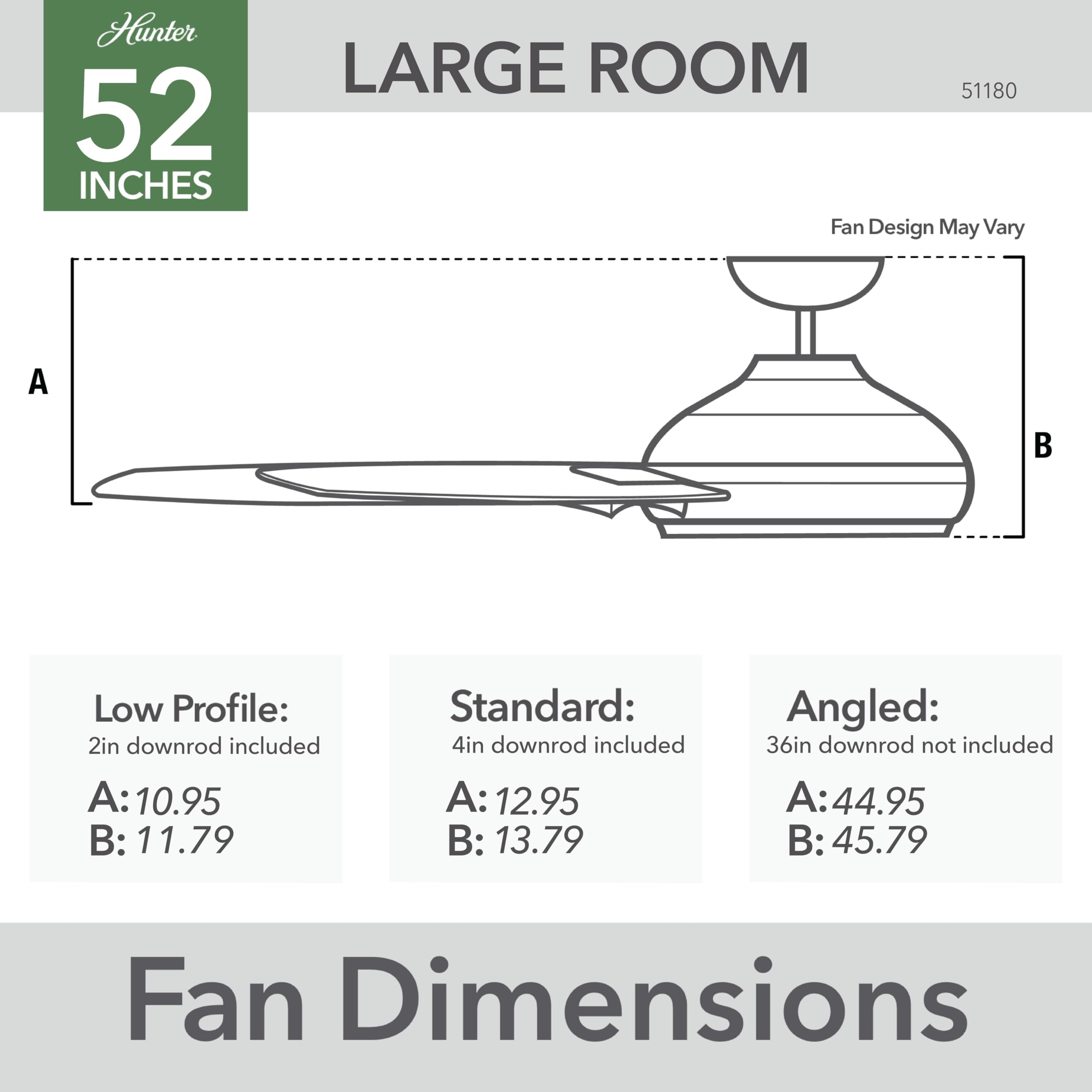 Hunter 51180 Kennicott 52 Inch Matte Black Ceiling Fan - Perfect for Living Room, Bedroom, and Outdoor Patio Cooling