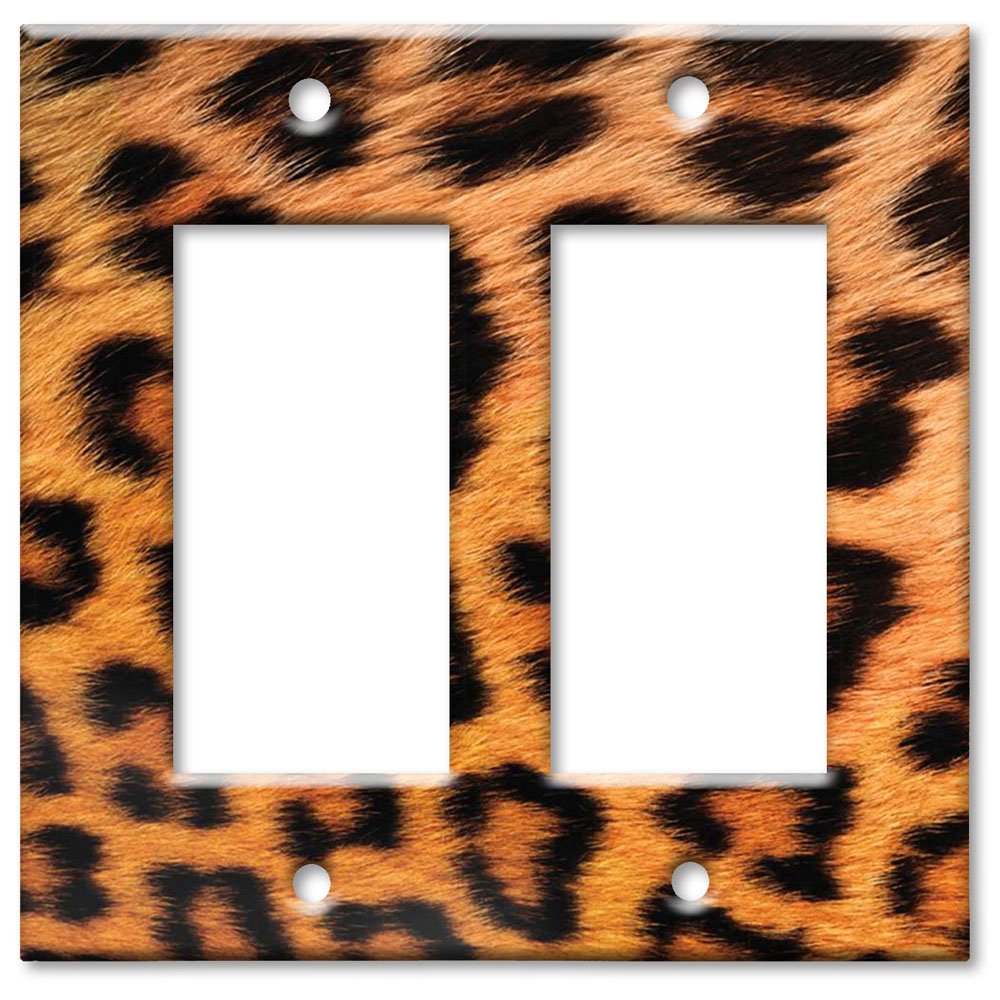 Faux Leopard Fur Switch Plate Cover - Double Rocker Light Switch Plate - Decorative Wall Plate for Home & Office - Perfect for Living Room, Bedroom, or Office Decor