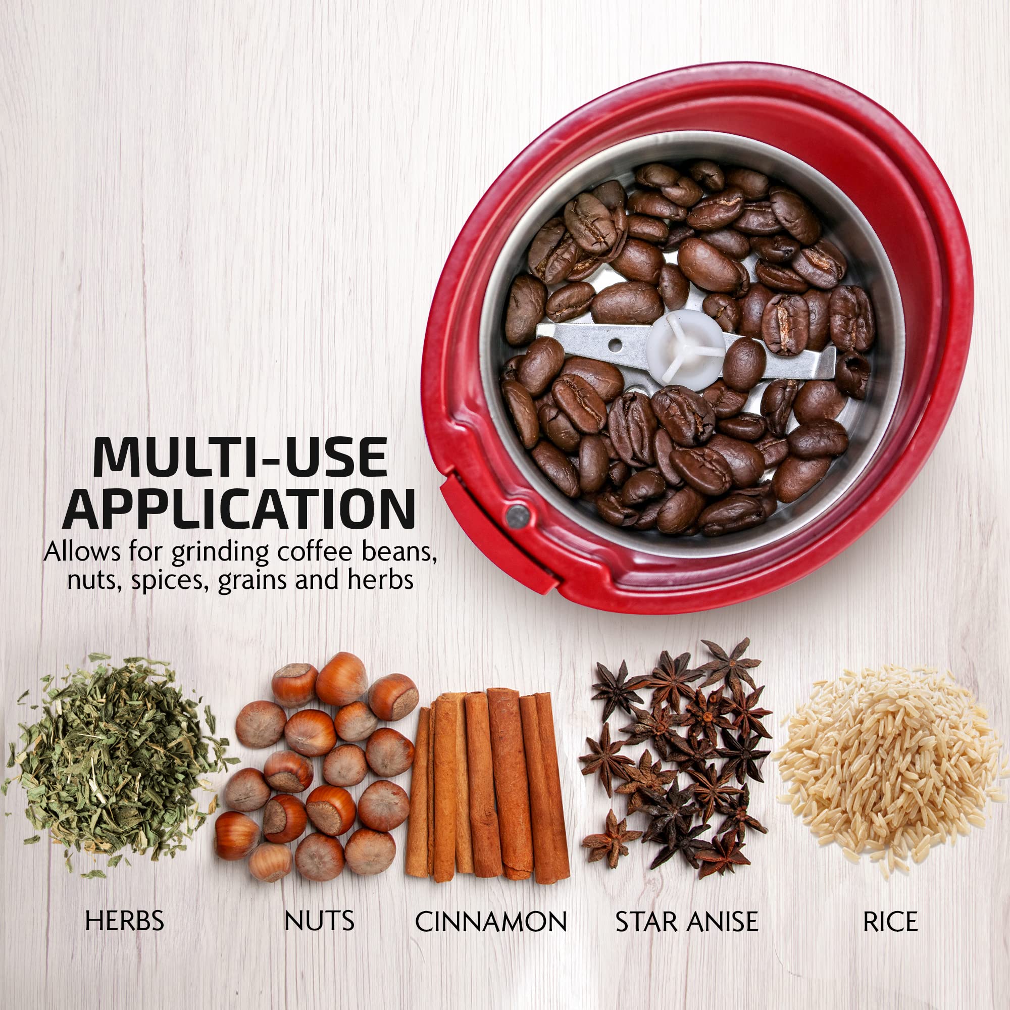 OVENTE Electric Coffee Grinder - Compact Stainless Steel Blade for Beans, Spices, Herbs & Tea - Portable Kitchen Appliance for Home, Office & Travel - Perfect for Espresso, French Press & Cold Brew