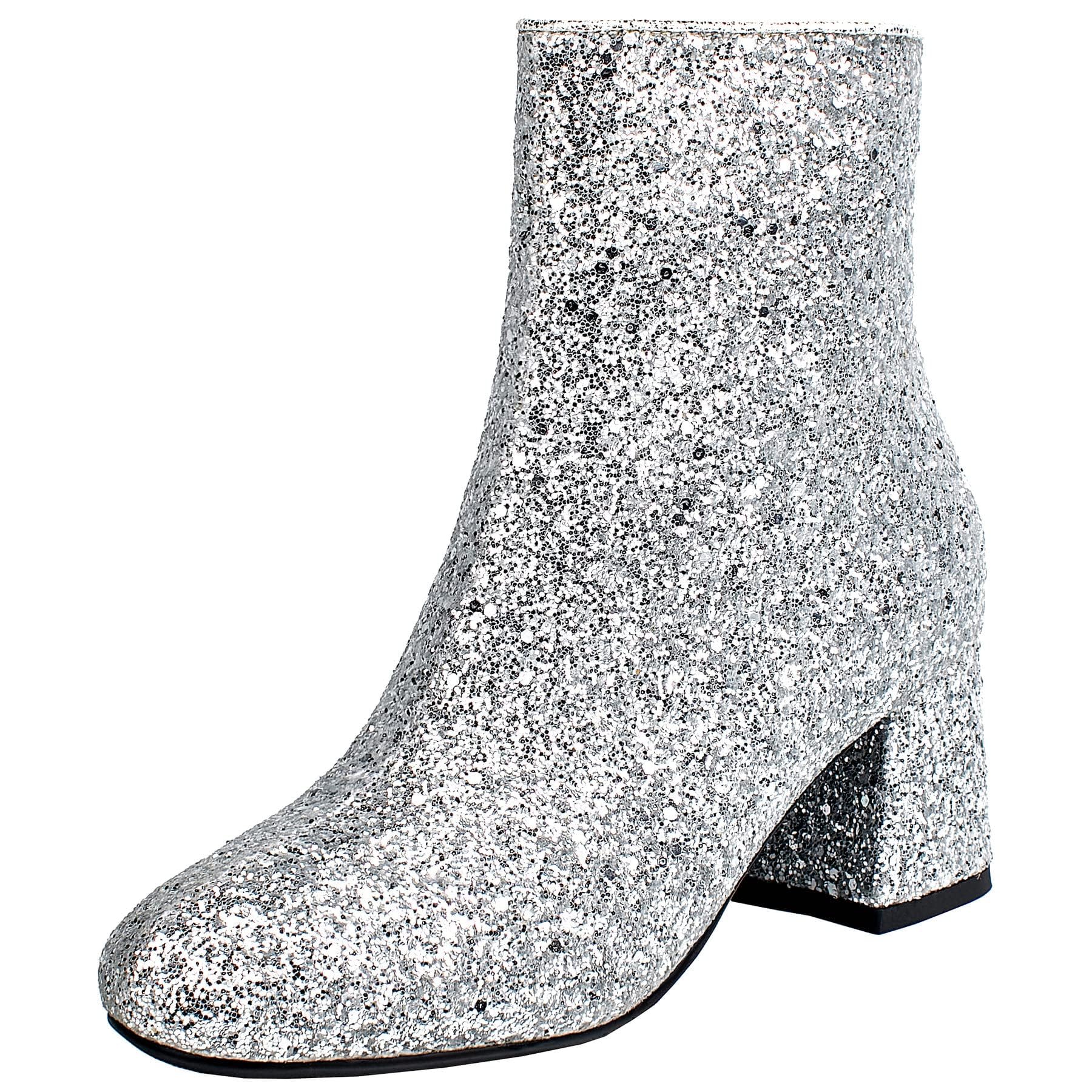Sparkly Women's Ankle Boots with Sequins & Glitter - Chunky High Heel Party Booties for Women | Perfect for Night Out, Club, Wedding & Holiday Events