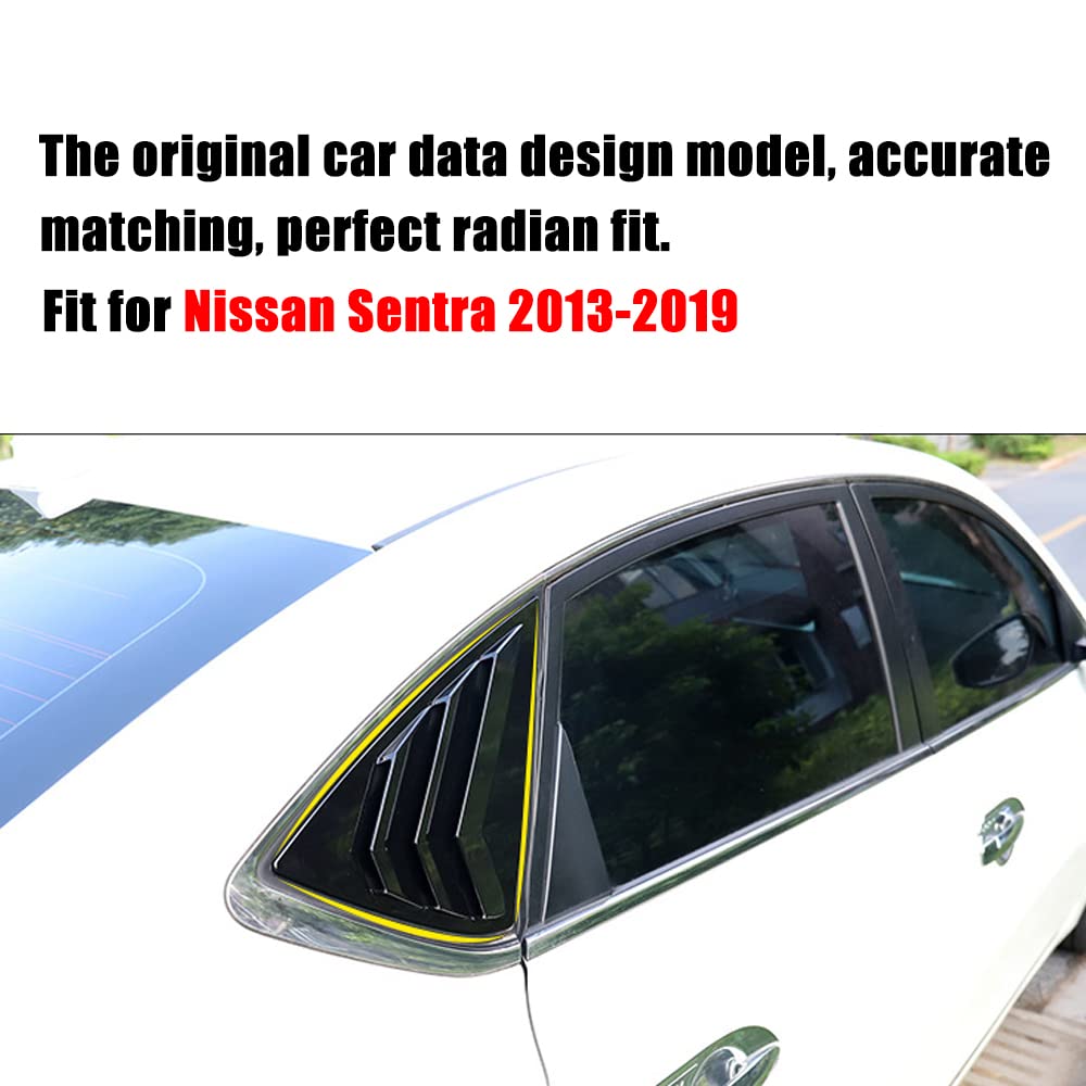 2PCS ABS Glossy Black Sport Style Rear Side Window Louvers for Nissan Sentra 2013-2019 - Vent Scoop Shades Cover Blinds Trim Accessories - Enhances Style & Airflow for Sporty Driving