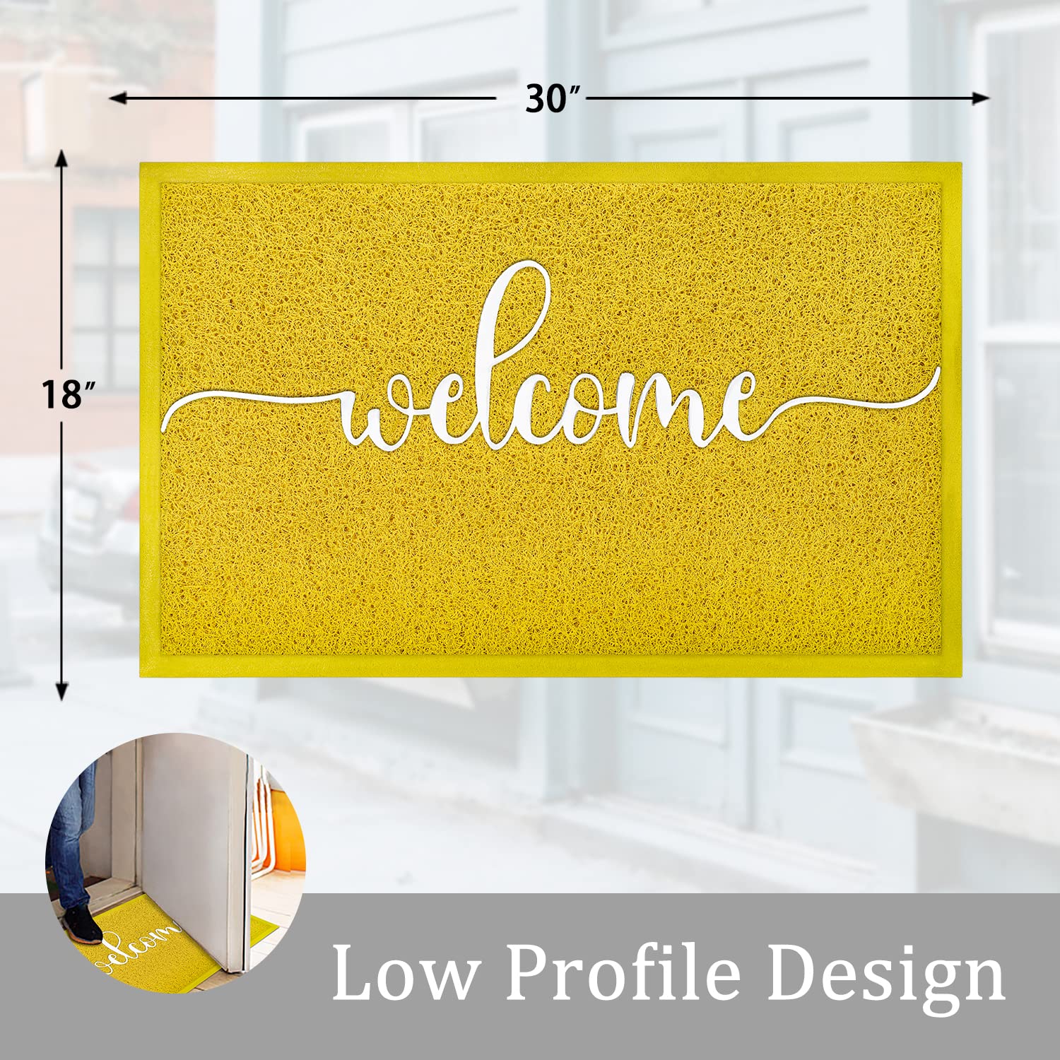 AAZZKANG Non-Slip Yellow Welcome Doormat - Indoor/Outdoor Front Door Mat with Dirt-Trapping Design, Easy to Clean Rubber Backing - Perfect for Entryways, Patios & Mudrooms
