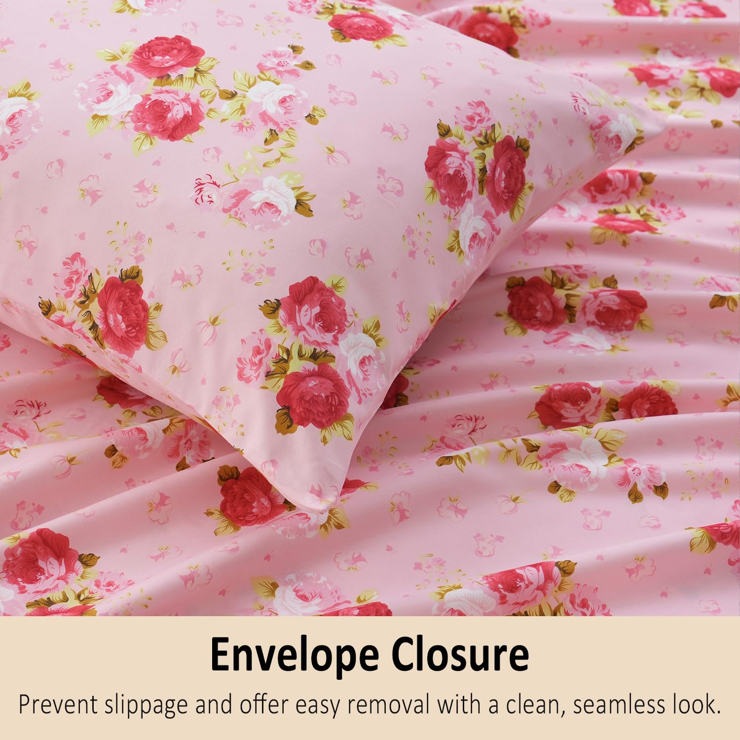 MEISHANG Queen Sheet Set - Floral Deep Pocket Sheets, Ultra Soft Brushed Microfiber Bedding for 16