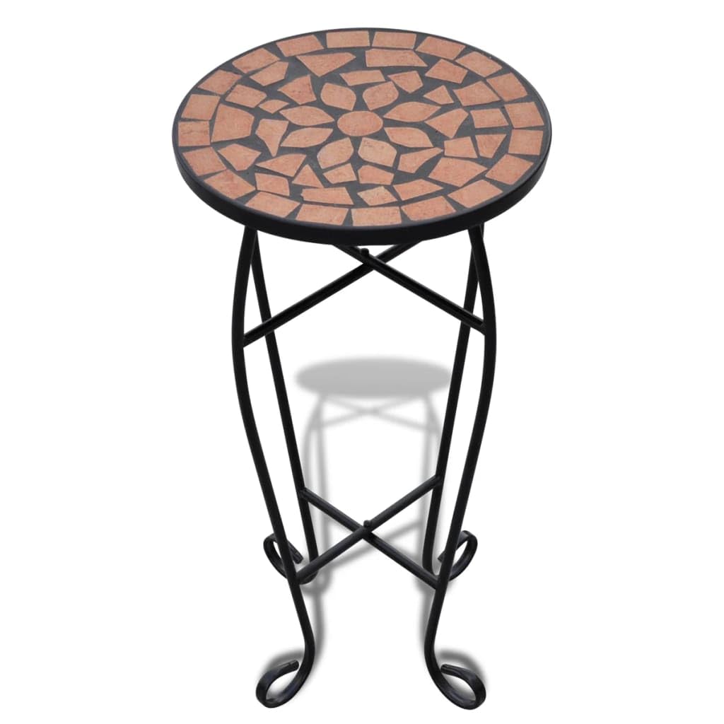 vidaXL Mosaic Side Table with Ceramic Top - Terracotta & Black Iron Plant Stand for Indoor/Outdoor Use | Perfect for Patio, Garden, or Living Room Decor
