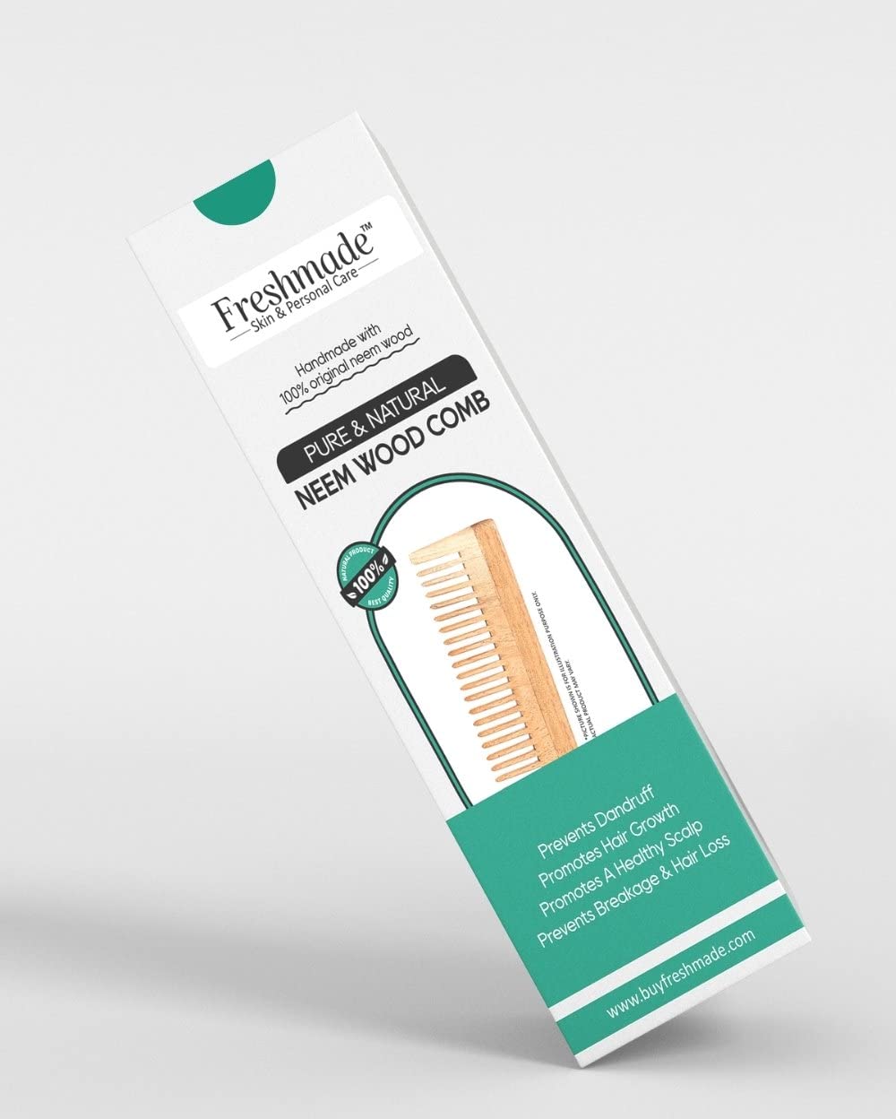 Organic Neem Wood Comb for Hair Growth, Frizz Control & Dandruff Prevention - Wide Tooth Detangling Comb with Anti-Slip Grip - Natural Hair Care for Men & Women - Perfect for Daily Styling, Scalp Massage & Travel