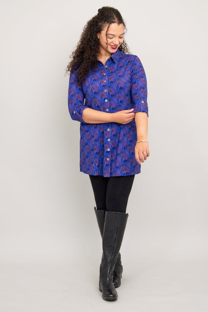 Charlie Tunic - Brushwork Bamboo Print Women's Top | Flowy Casual Blouse for Summer | Perfect for Beach, Office & Everyday Wear