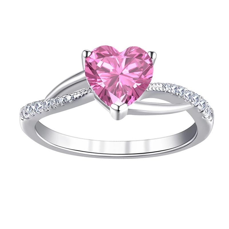 14K White Gold Pink Sapphire & Diamond Heart Shaped Engagement Ring - Solitaire Anniversary Proposal Ring for Women, Perfect for Valentine's Day & Romantic Occasions