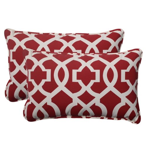 Set of 2 Moroccan Mosaic Red Outdoor Throw Pillows 18.5