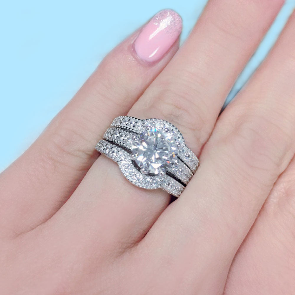 MABELLA 2.50 CTW Halo Round White Cubic Zirconia 925 Sterling Silver Engagement Wedding Ring Set for Women - Perfect for Proposals, Anniversaries & Bridal Jewelry