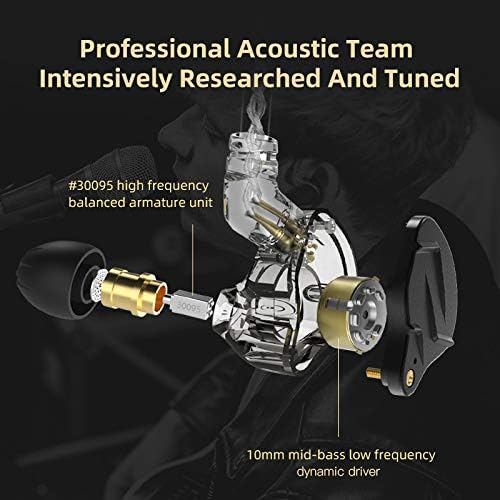 KINBOOFI KZ ZSN PRO X HiFi In-Ear Monitor Earphones - 1BA + 1DD Dual Driver, Professional Studio Headphones for Drummers & Musicians, Removable C-Pin Cable (No Mic, Dark Black) - Perfect for Church Performances, Live Music & Studio Recording