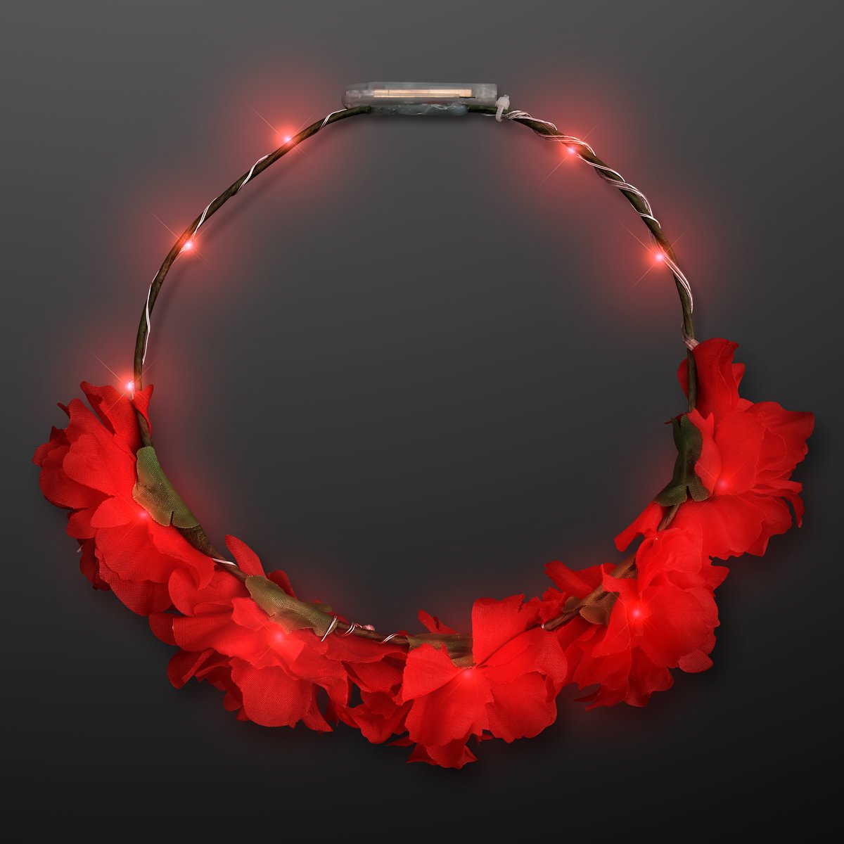 Glow Red LED Flower Crown Headband - Battery Powered Floral Hair Accessory for Halloween, Christmas, Festivals & Cosplay - Perfect for Parties, Raves & Costume Events
