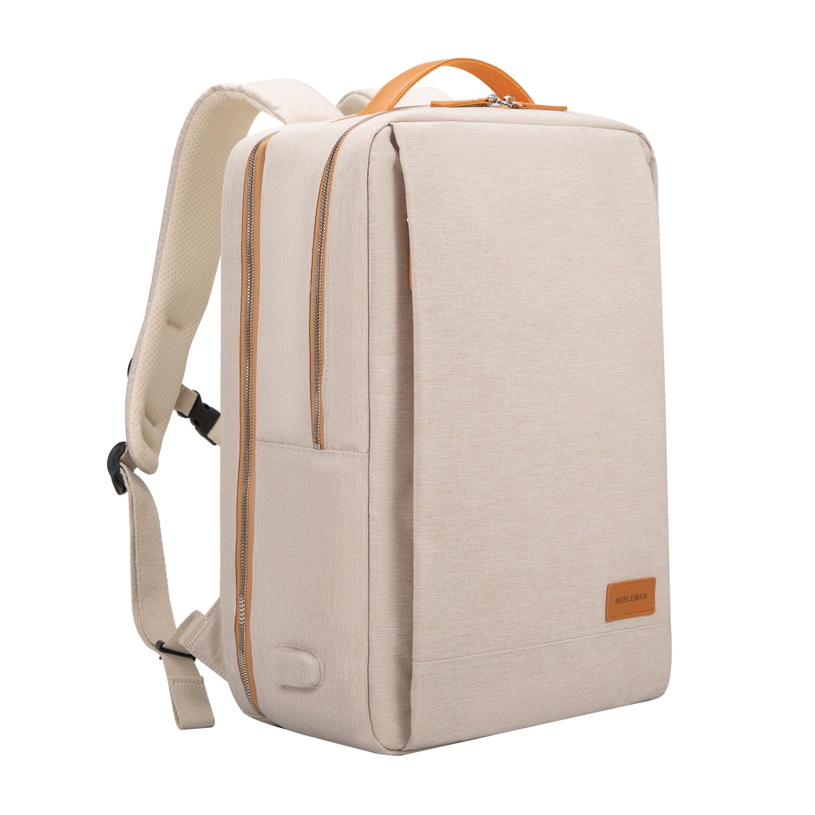 NOBLEMAN 15.6 Inch Laptop Backpack for Women & Men - USB Charging Port Travel Backpack, Lightweight Daypack for Work, School & Commuting - Beige