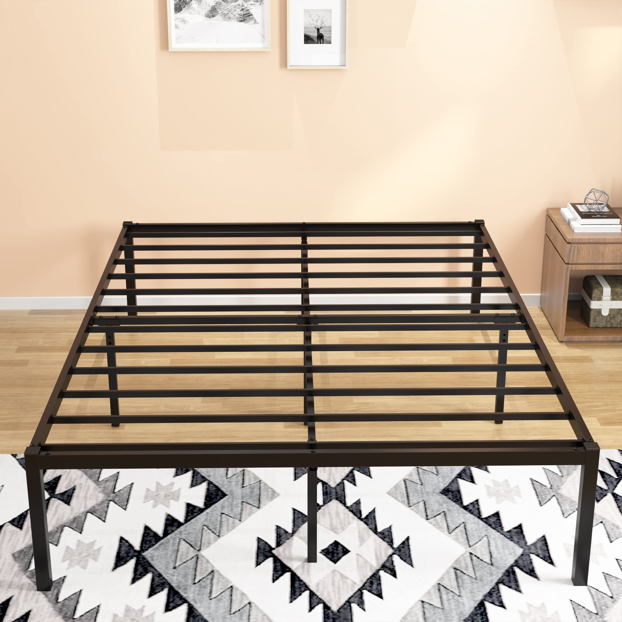 Weehom Full Size Bed Frame 16 Inch - Sturdy Metal Platform Bed with Heavy Duty Steel Slat Support, No Box Spring Needed | Underbed Storage Space | Easy Assembly in Black | Perfect for Small Bedrooms, Guest Rooms & Dormitories