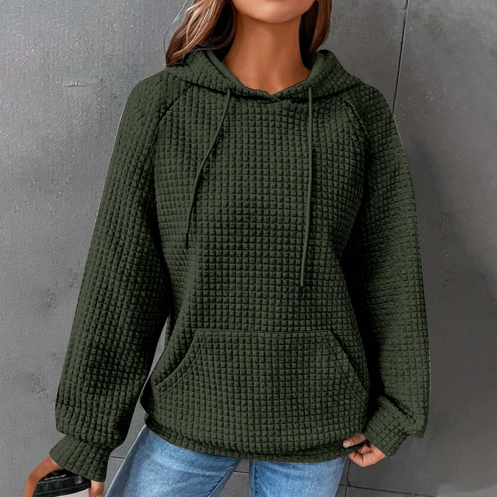 Women's Waffle Hoodie - Multicolor Comfortable Casual Pullover Sweatshirt with Pocket | Loose Fit Trendy Tops for Everyday Wear, Lounge & Outfits