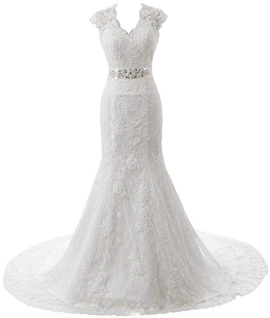 Elegant V-Neck Mermaid Wedding Dress with Lace Details - Sexy Bridal Gown for Women - Perfect for Beach Weddings, Church Ceremonies & Romantic Photoshoots