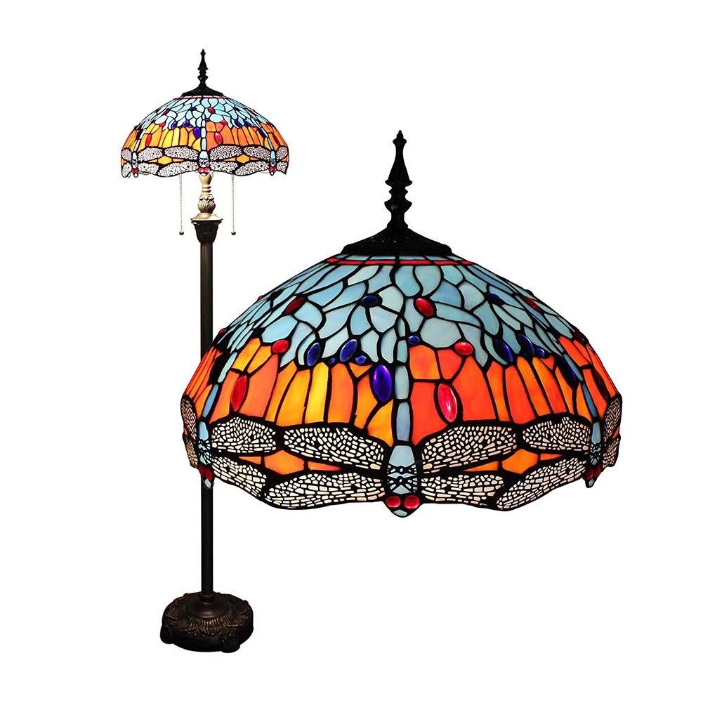Tiffany Dragonfly Floor Lamp - 16-Inch Stained Glass Reading Lamp, European Classical Design for Living Room & Bedroom Decor | Perfect for Reading, Relaxing & Home Ambiance