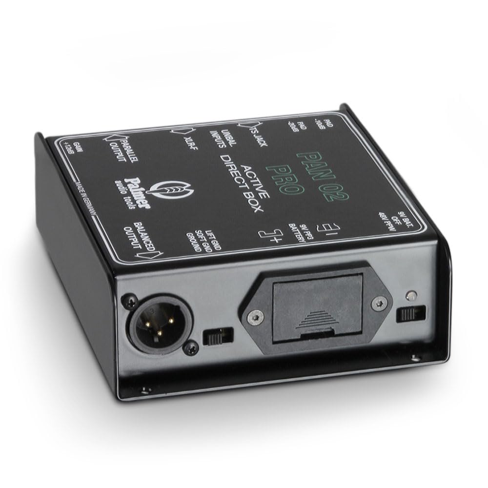 Palmer PAN02PRO Active DI Box - Professional Direct Box for Guitar, Bass & Keyboards - High-Quality Audio Interface for Live Performances & Studio Recording (Black)